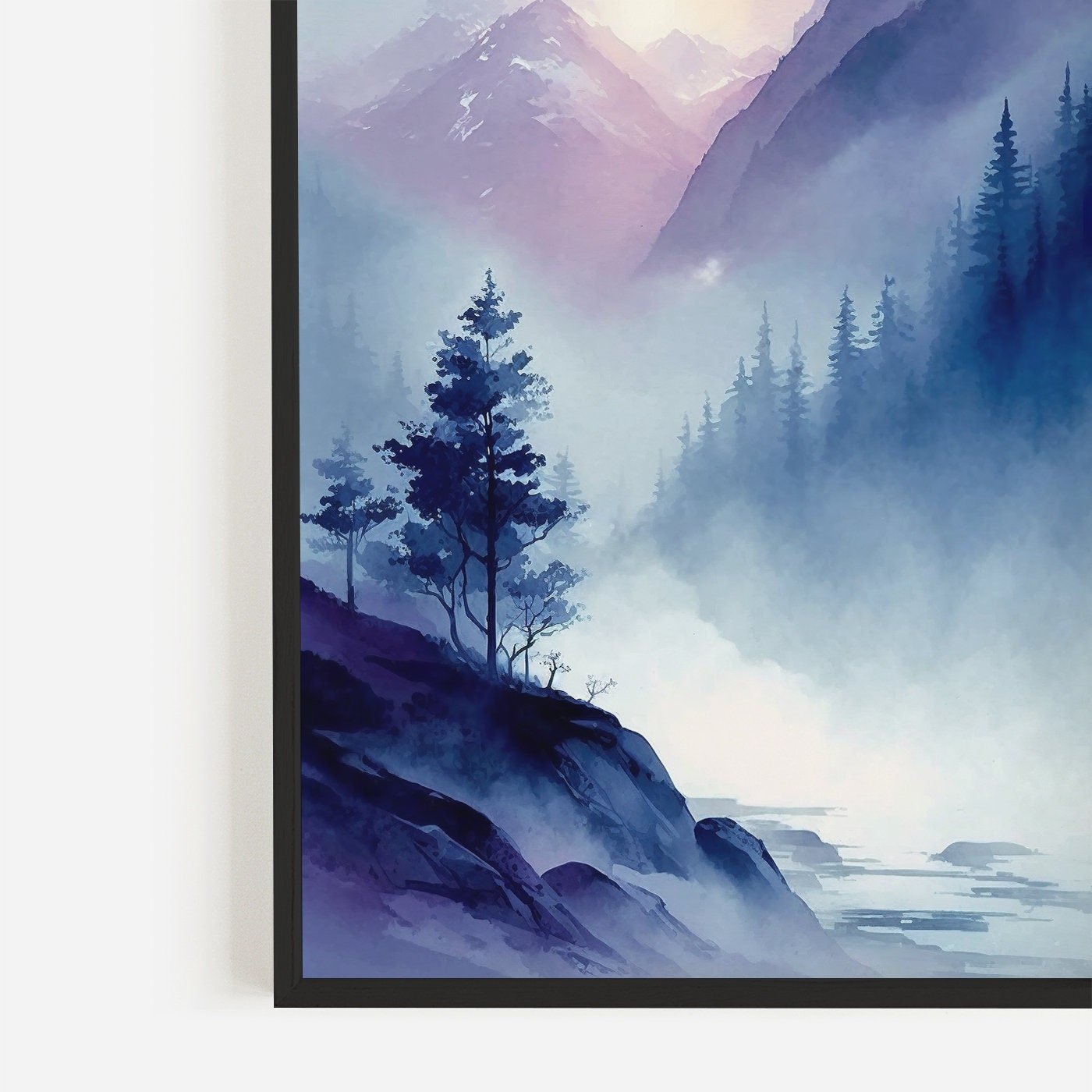 Watercolor Mountain Art, Abstract Nature Decor, Blue & Purple Landscape - WildfieldPrints