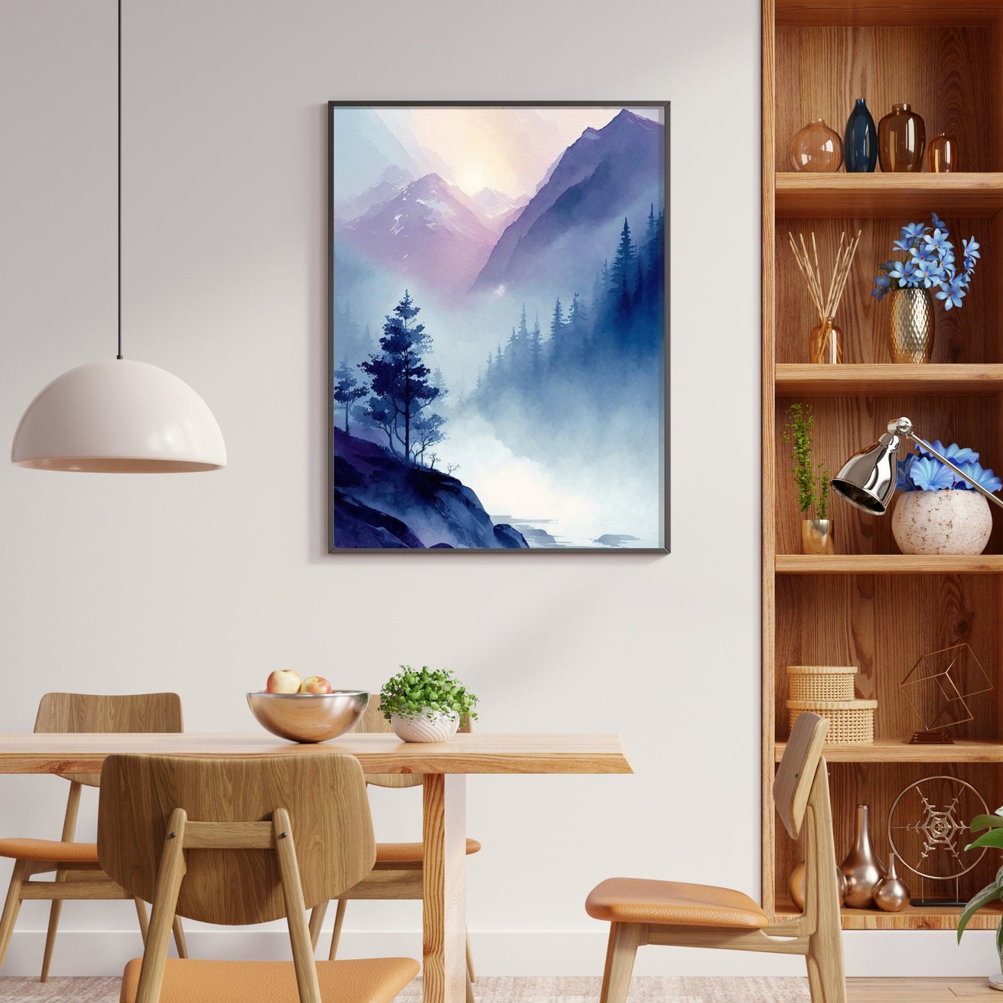 Watercolor Mountain Art, Abstract Nature Decor, Blue & Purple Landscape - WildfieldPrints