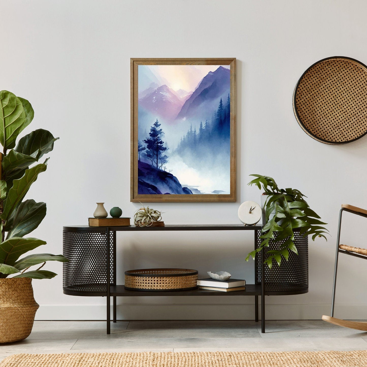 Watercolor Mountain Art, Abstract Nature Decor, Blue & Purple Landscape - WildfieldPrints