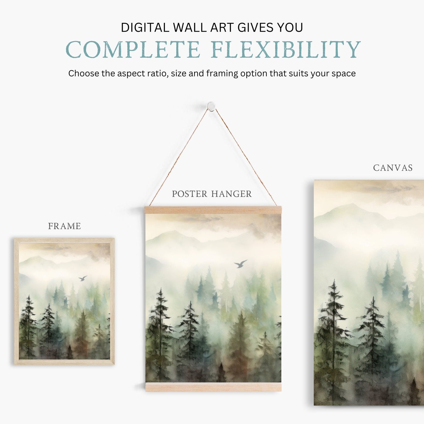Watercolor Mountain Landscape Art, Moody Wall Decor for Bedrooms - WildfieldPrints
