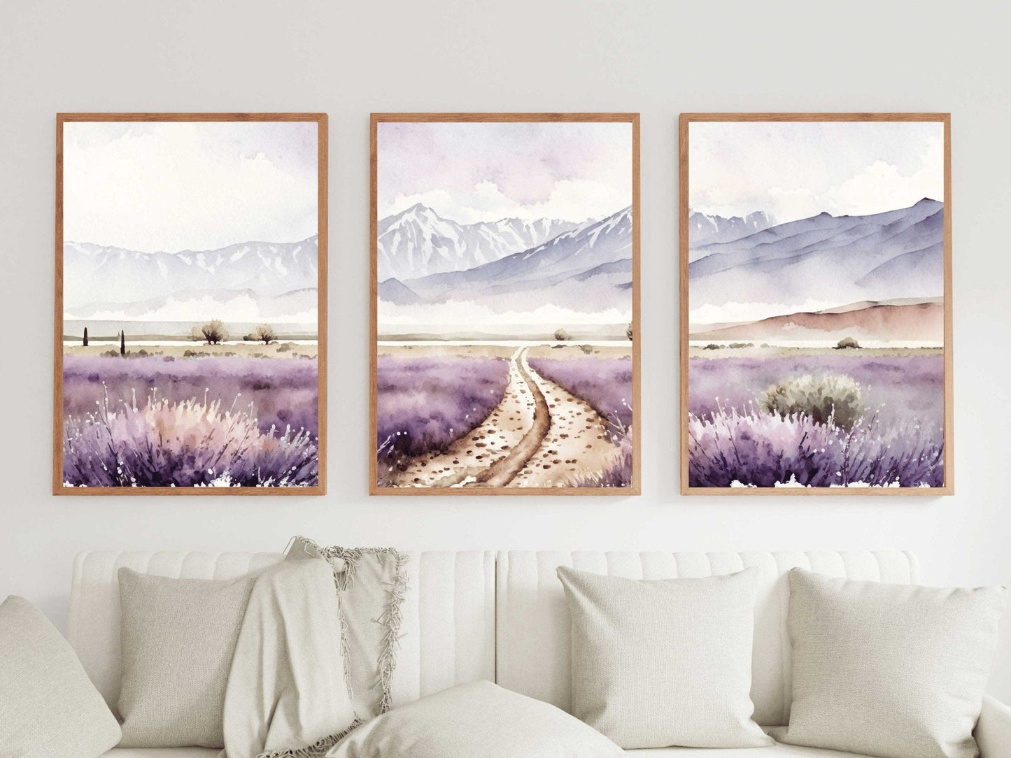 Watercolor Purple Flowers Print, Lavender Field Artwork, Floral Decor - WildfieldPrints