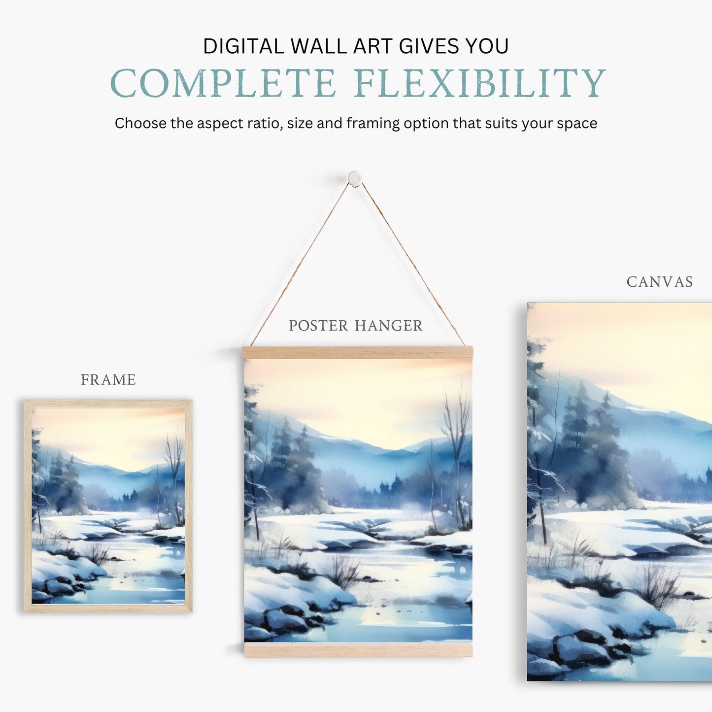 Watercolor Winter Forest Landscape Art, Snowy Nature Prints - WildfieldPrints