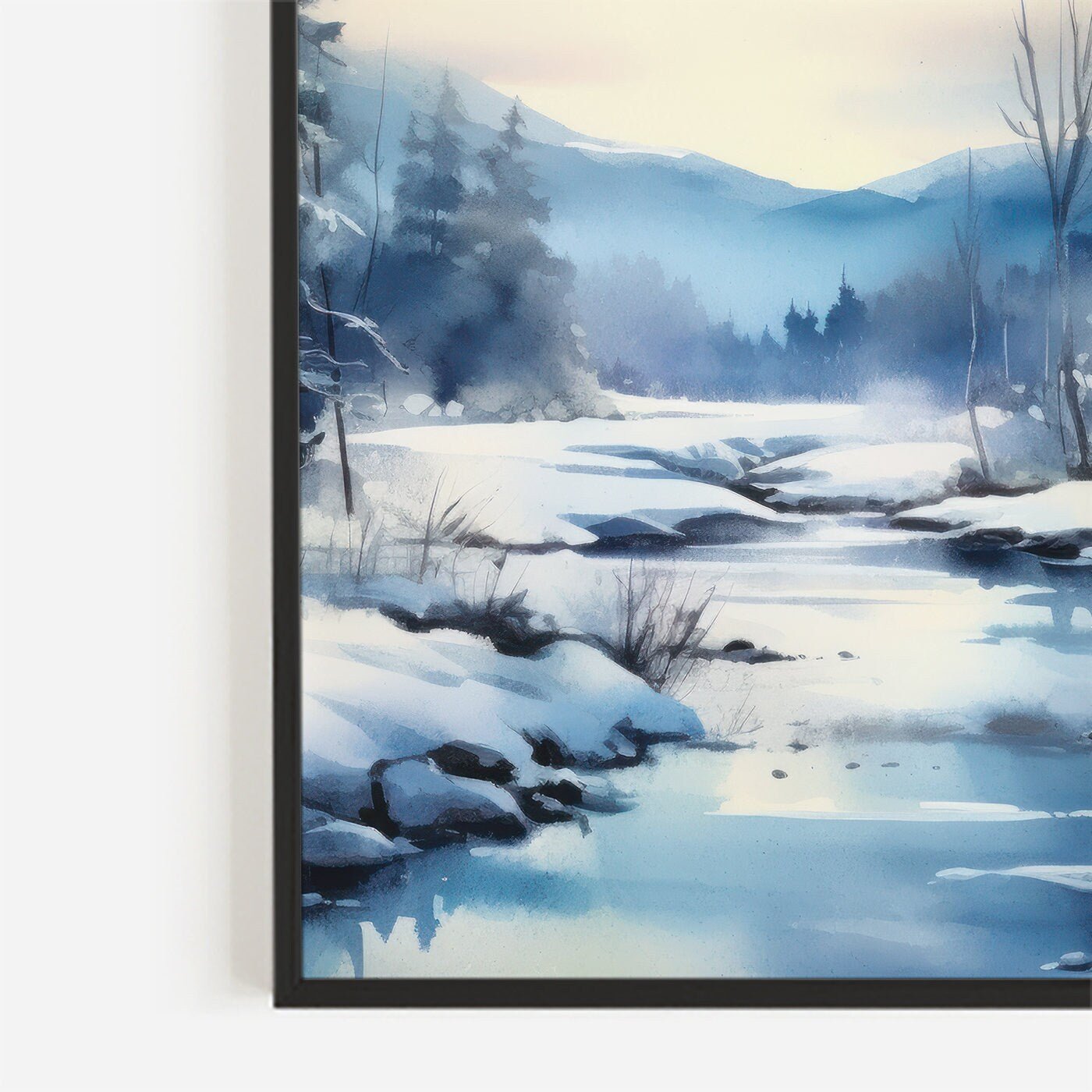 Watercolor Winter Forest Landscape Art, Snowy Nature Prints - WildfieldPrints