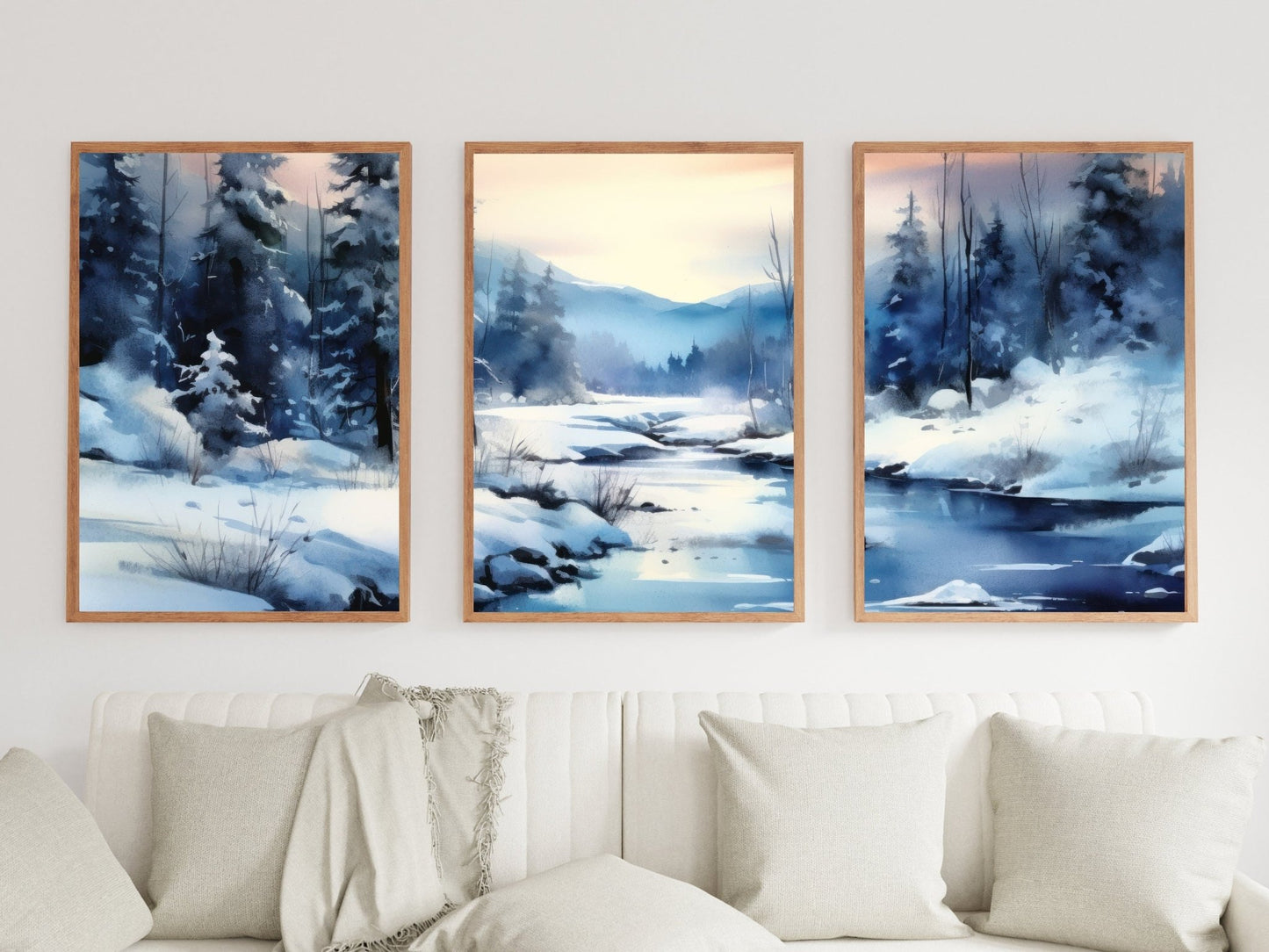 Watercolor Winter Forest Landscape Art, Snowy Nature Prints - WildfieldPrints