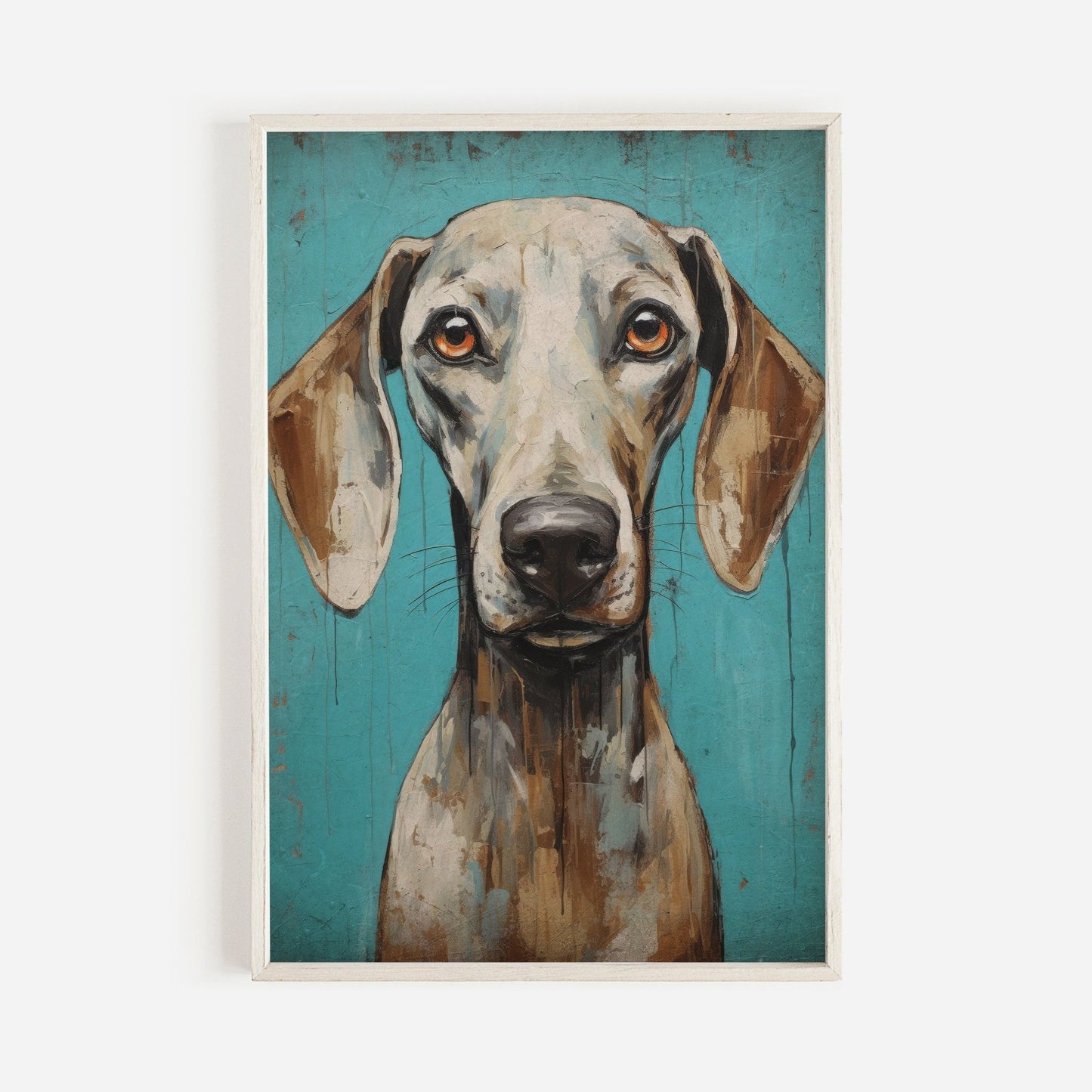 Weimaraner Wall Art, Rustic Teal - Toned Vintage Dog Portrait - WildfieldPrints