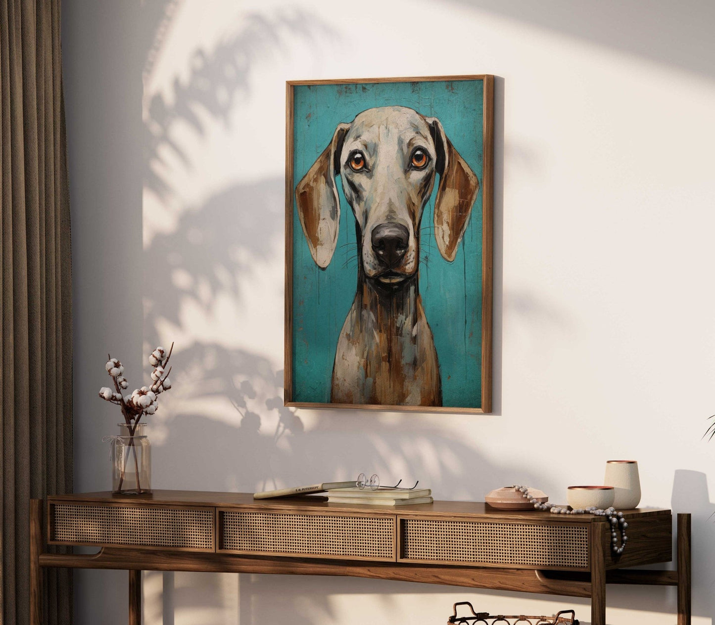 Weimaraner Wall Art, Rustic Teal - Toned Vintage Dog Portrait - WildfieldPrints