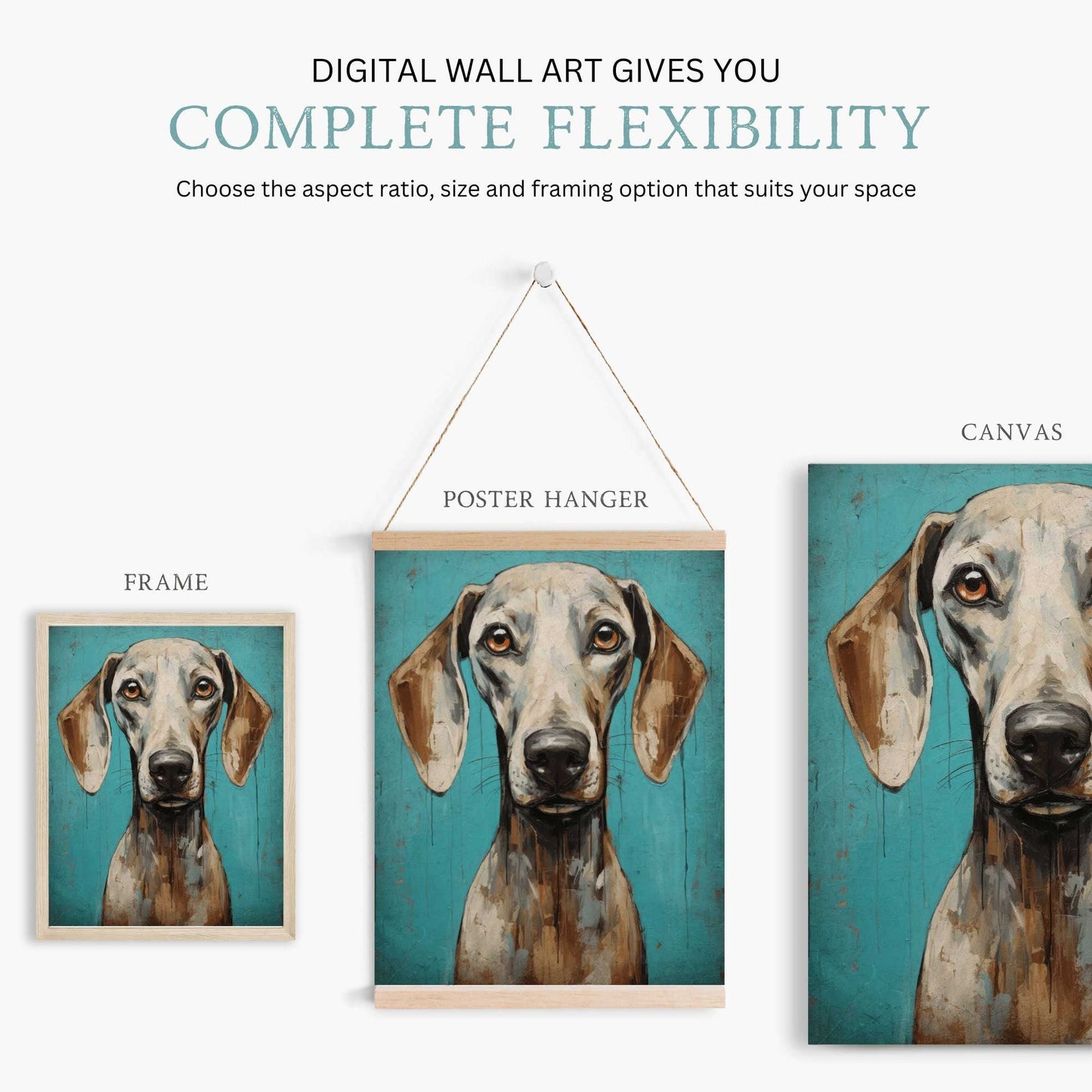 Weimaraner Wall Art, Rustic Teal - Toned Vintage Dog Portrait - WildfieldPrints