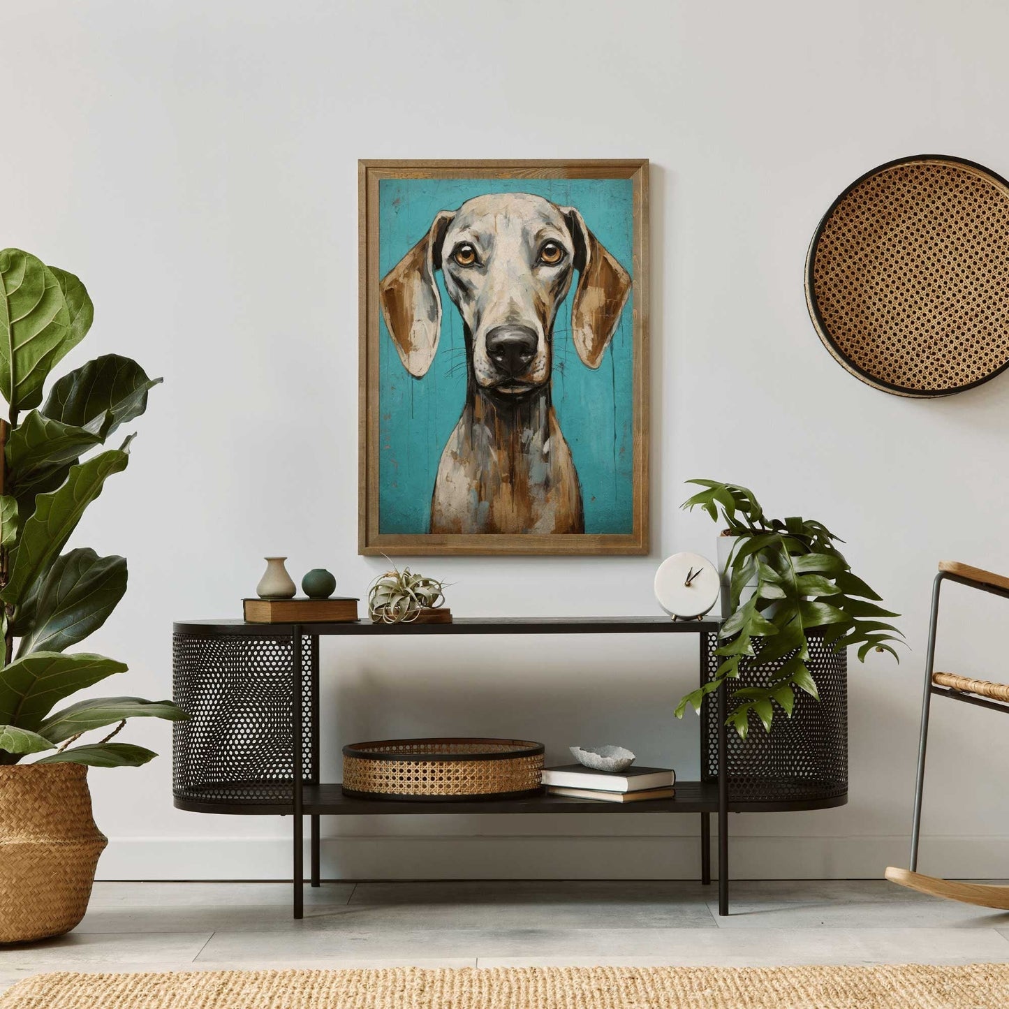 Weimaraner Wall Art, Rustic Teal - Toned Vintage Dog Portrait - WildfieldPrints