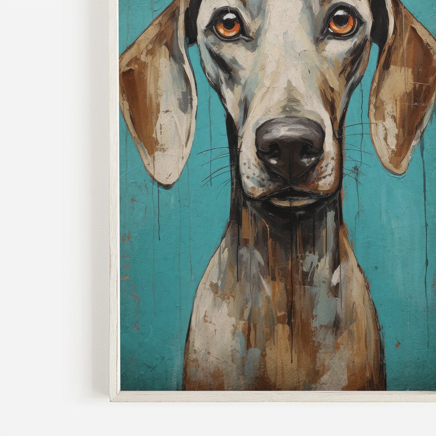 Weimaraner Wall Art, Rustic Teal - Toned Vintage Dog Portrait - WildfieldPrints