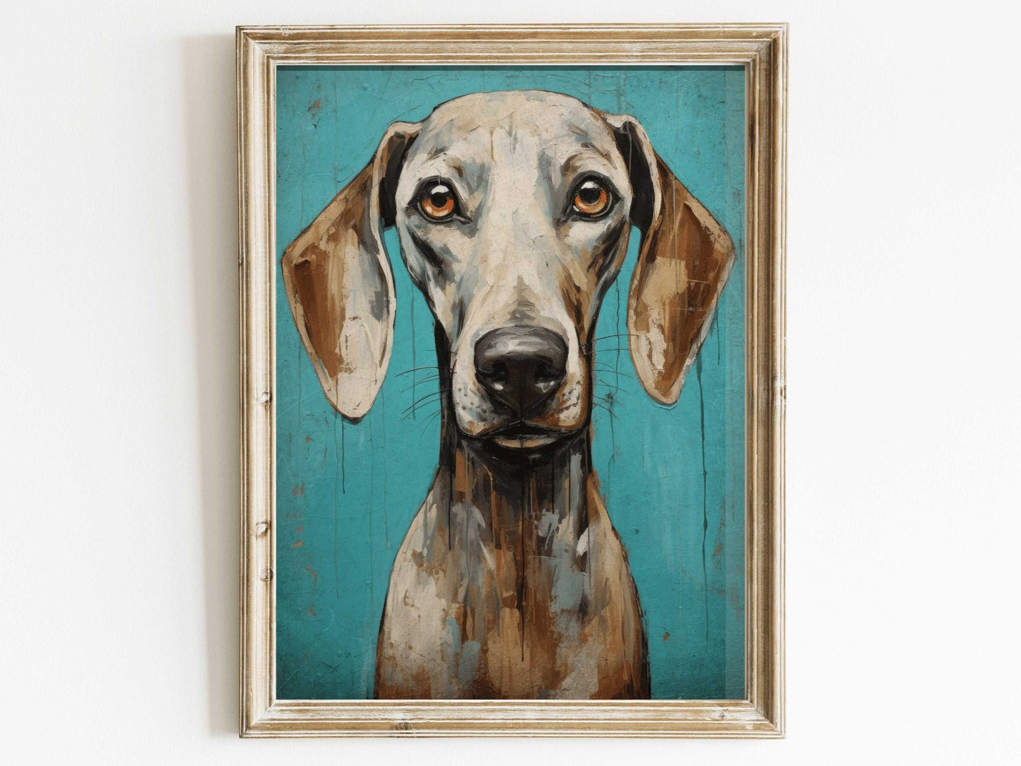 Weimaraner Wall Art, Rustic Teal - Toned Vintage Dog Portrait - WildfieldPrints