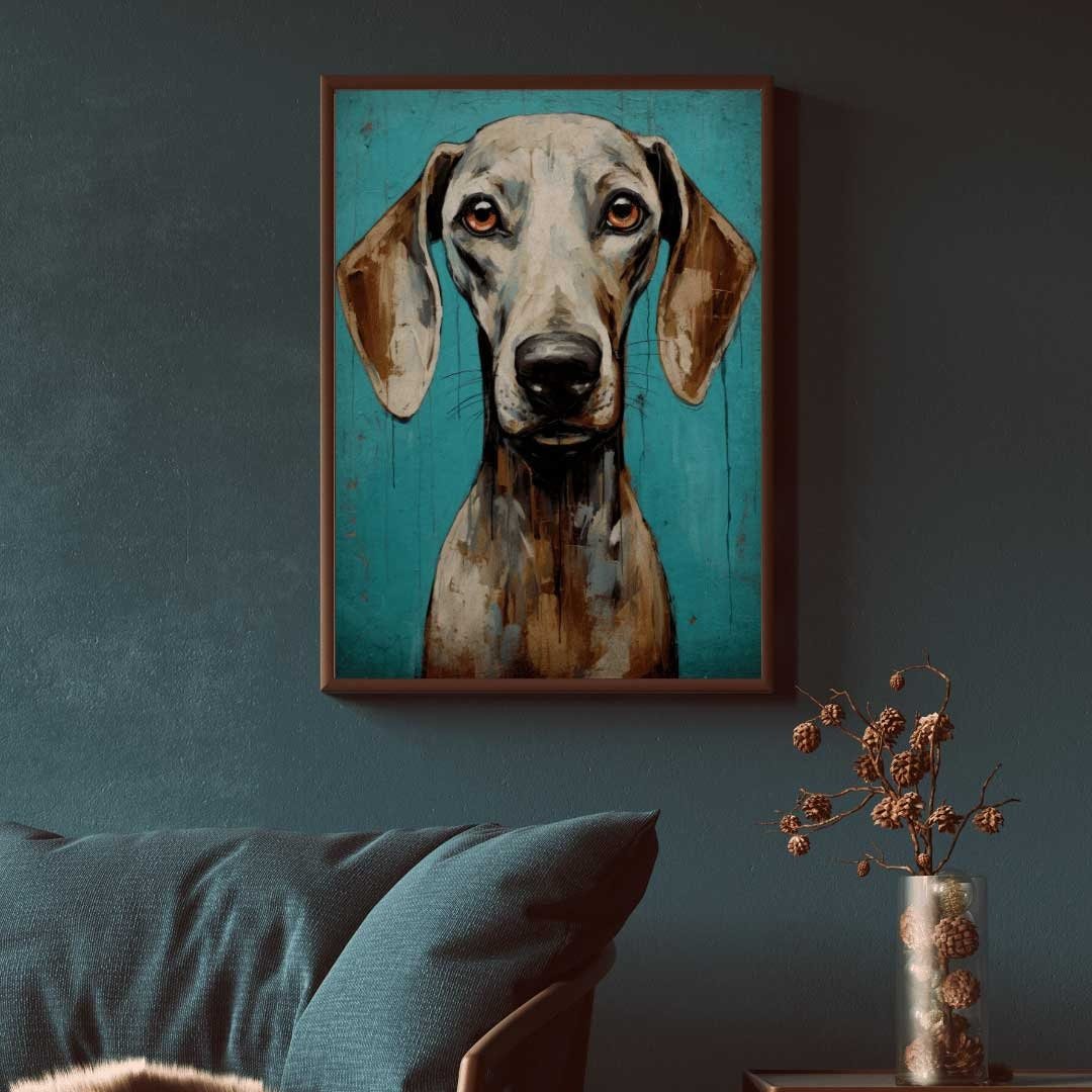 Weimaraner Wall Art, Rustic Teal - Toned Vintage Dog Portrait - WildfieldPrints