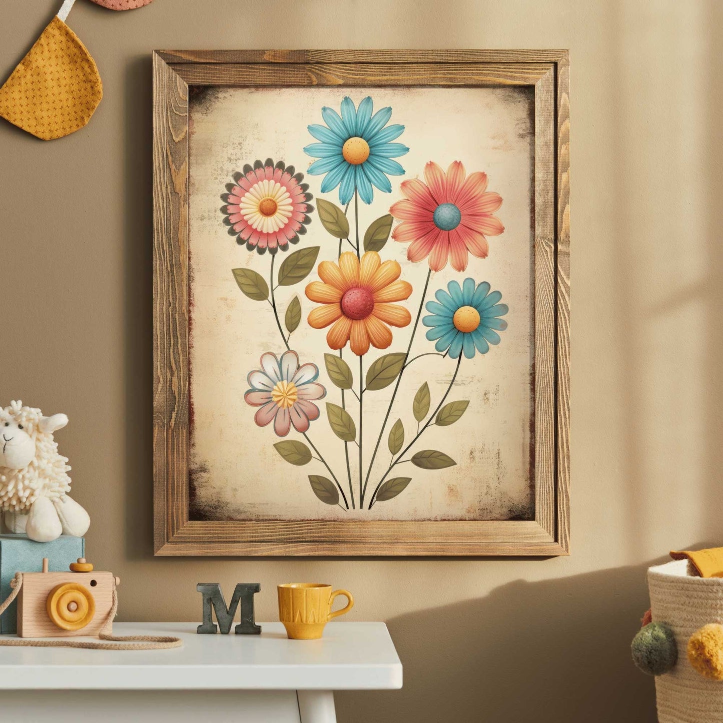 Whimsical Floral Kids Room Decor, Retro Flower Print, Vintage Art - WildfieldPrints