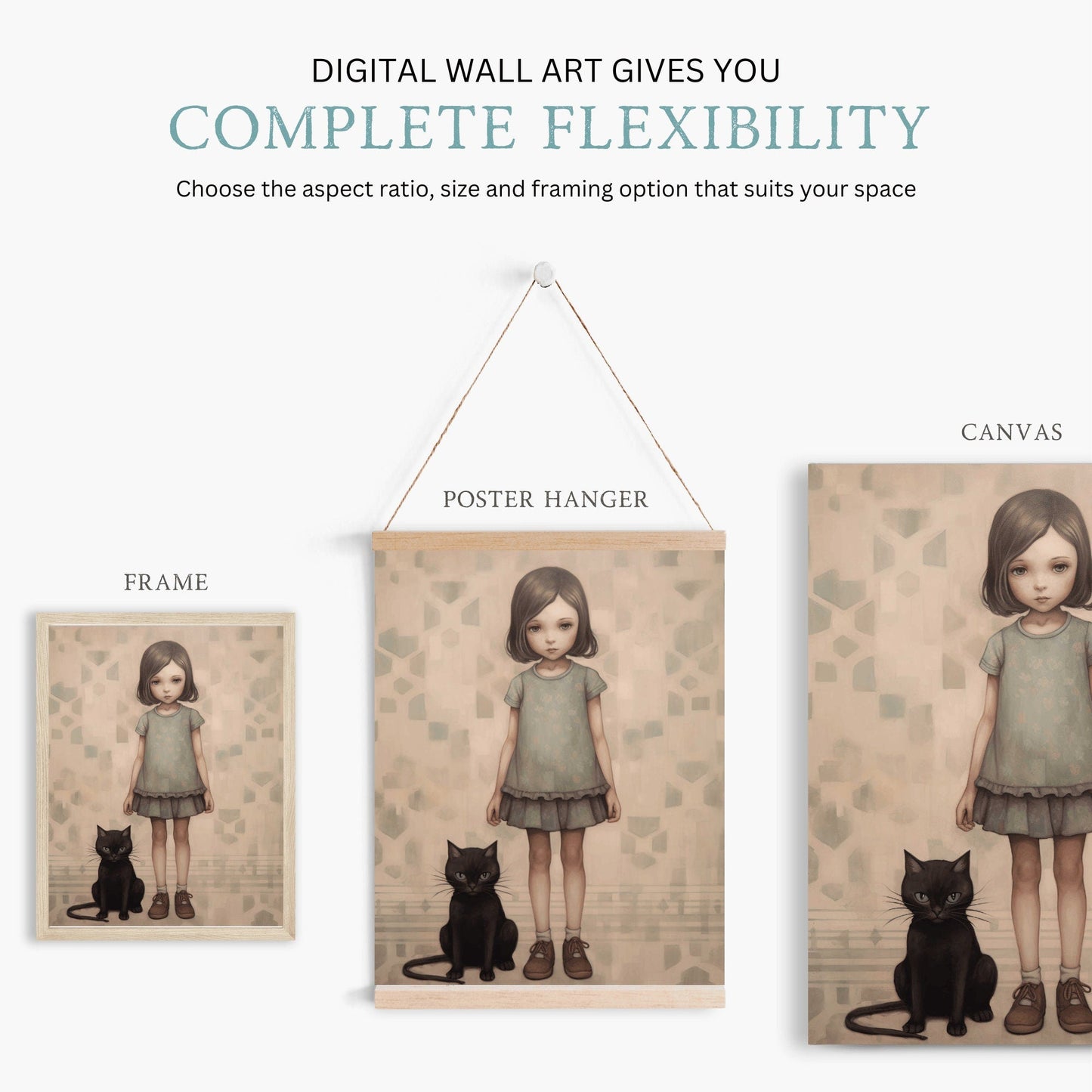 Whimsical Girl's Room Wall Art, Vintage Cat Print, Unique Nursery Decor - WildfieldPrints
