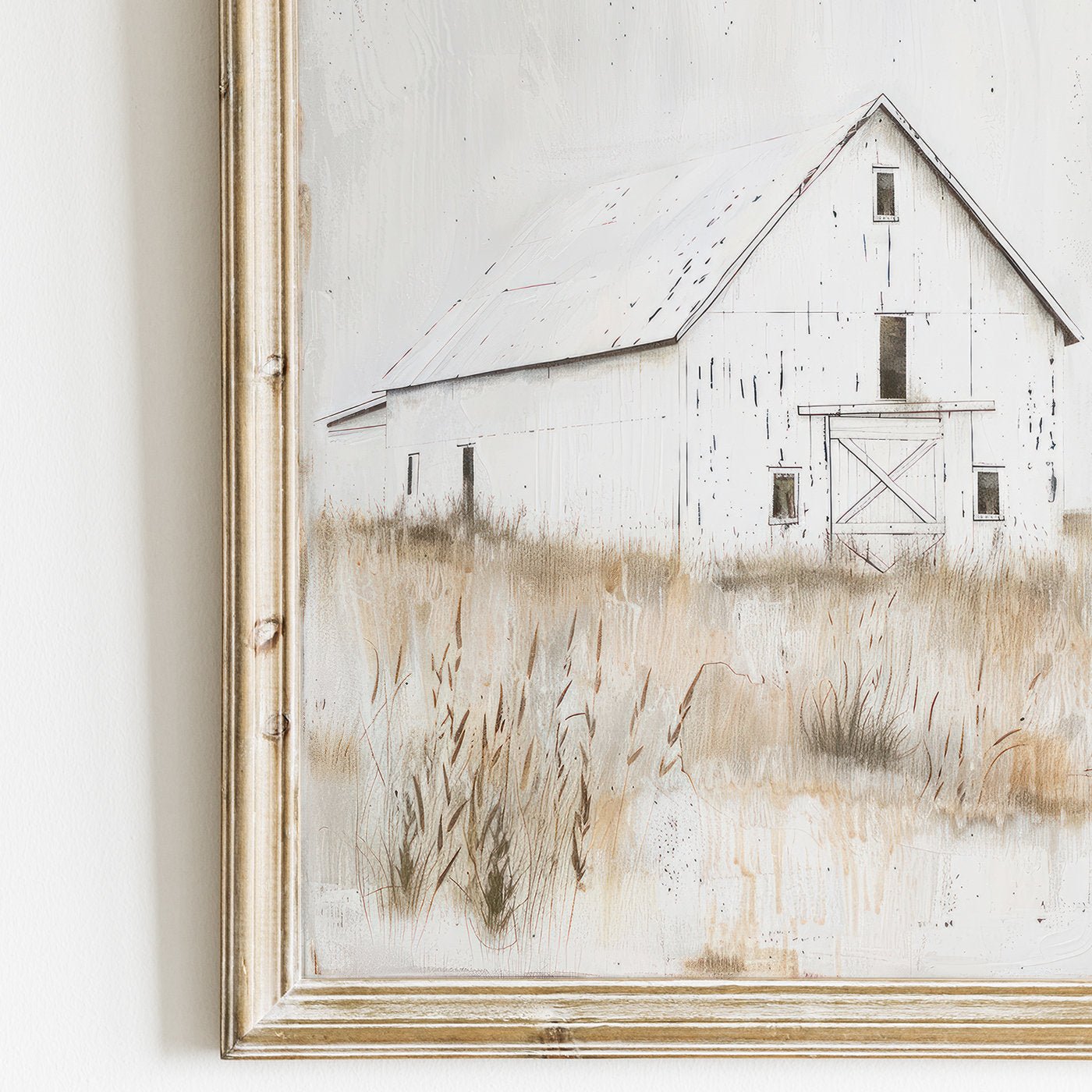 White Barn Print, Farmhouse Painting, Rustic Countryside Decor - WildfieldPrints