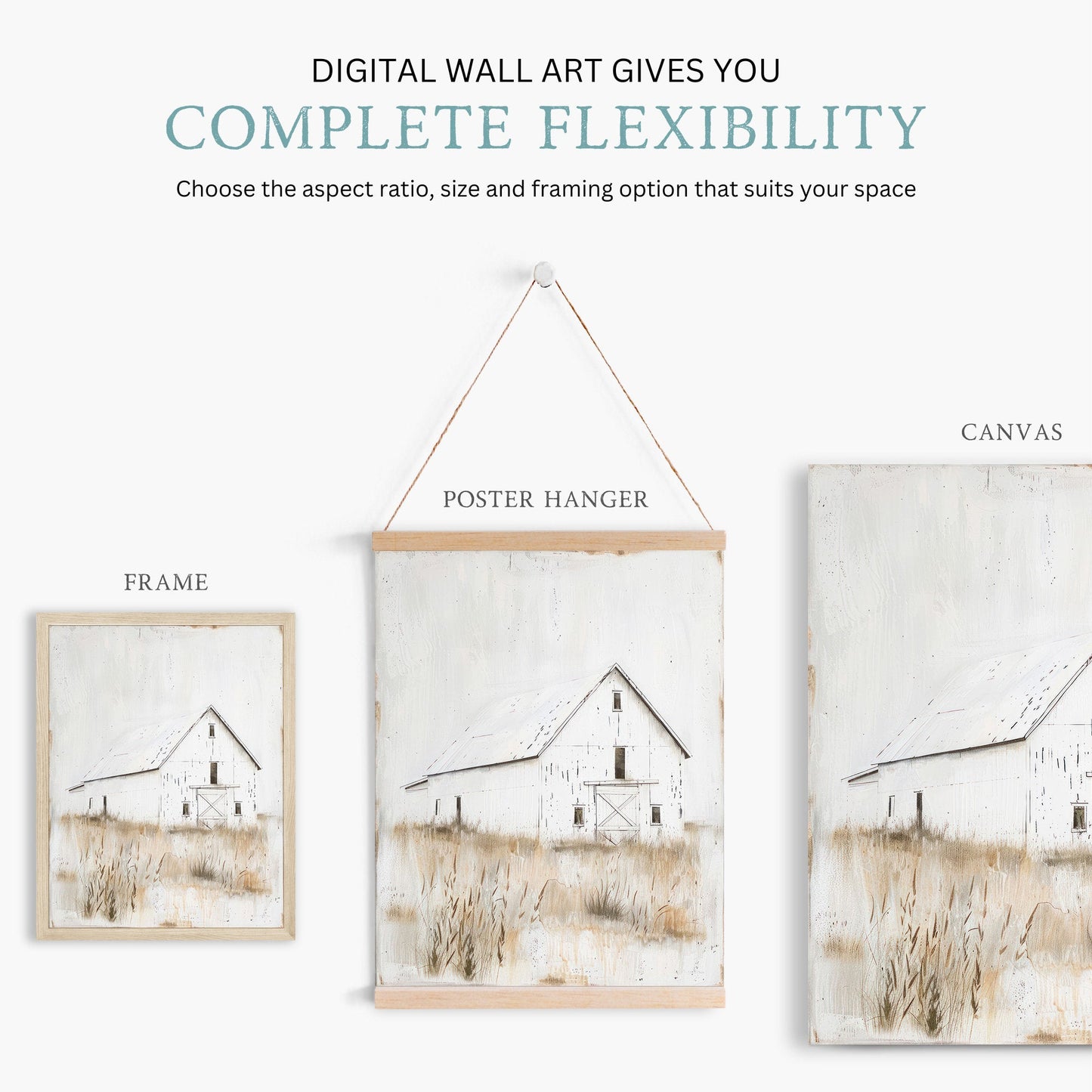 White Barn Print, Farmhouse Painting, Rustic Countryside Decor - WildfieldPrints