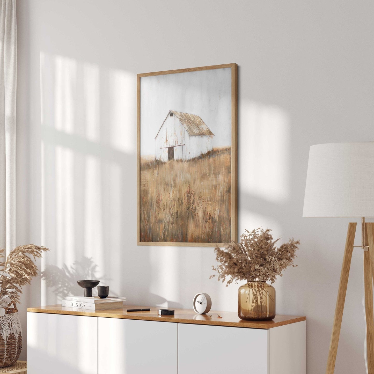 White Barn Print, Farmhouse Painting, Rustic Countryside Decor - WildfieldPrints