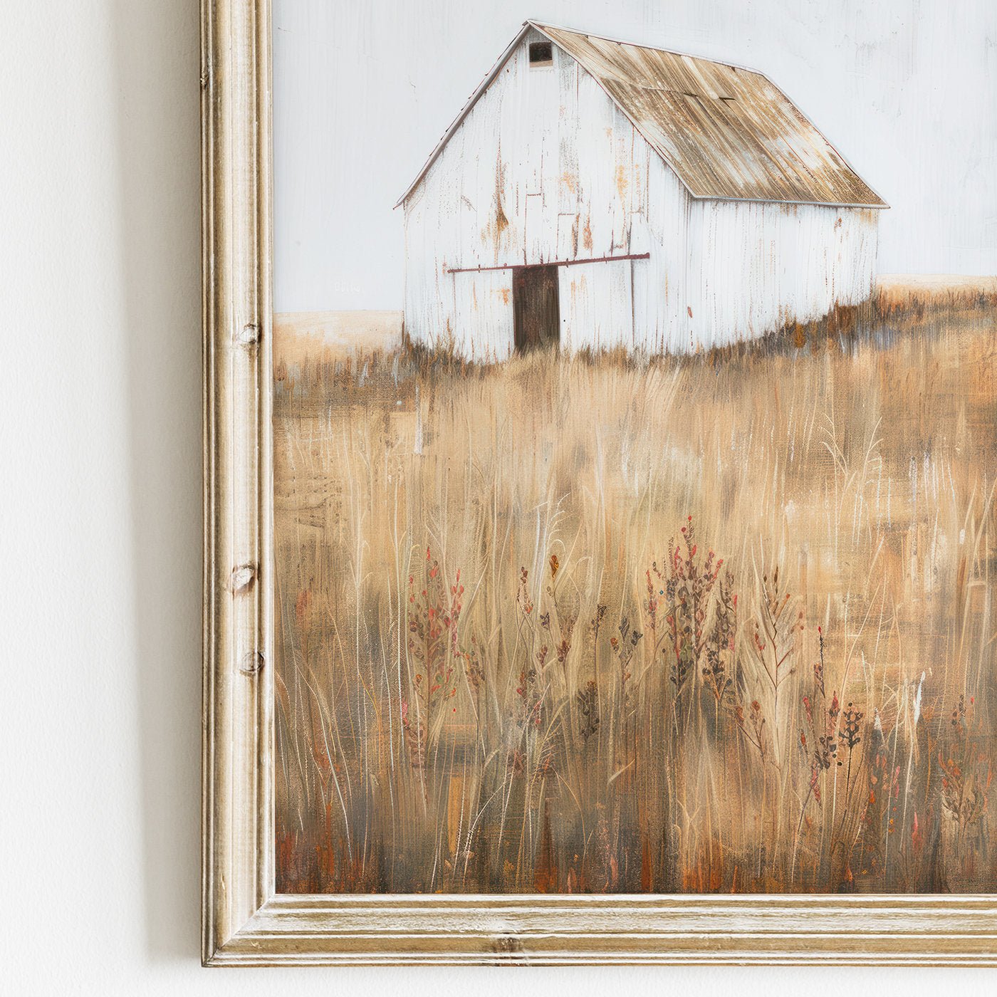 White Barn Print, Farmhouse Painting, Rustic Countryside Decor - WildfieldPrints