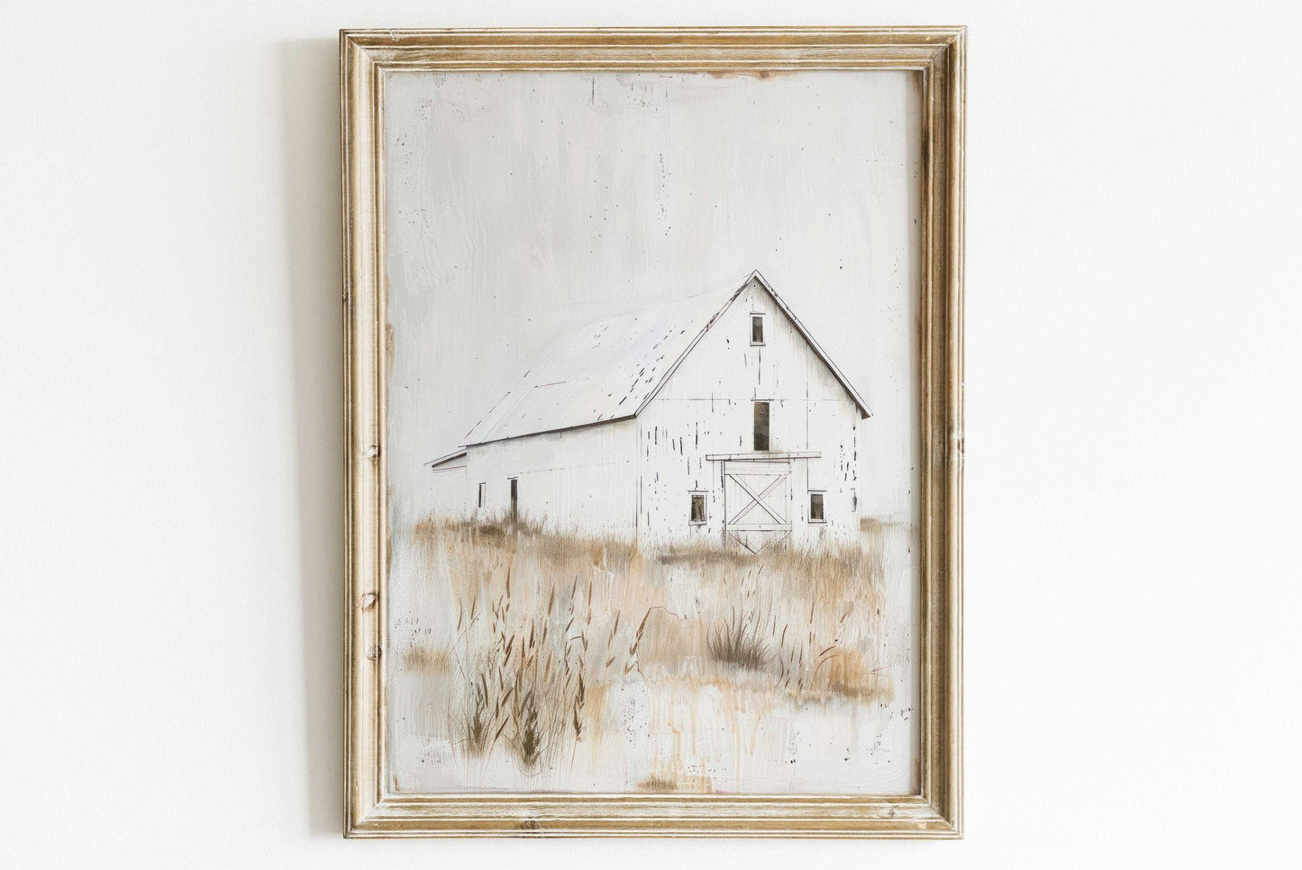 White Barn Print, Farmhouse Painting, Rustic Countryside Decor - WildfieldPrints