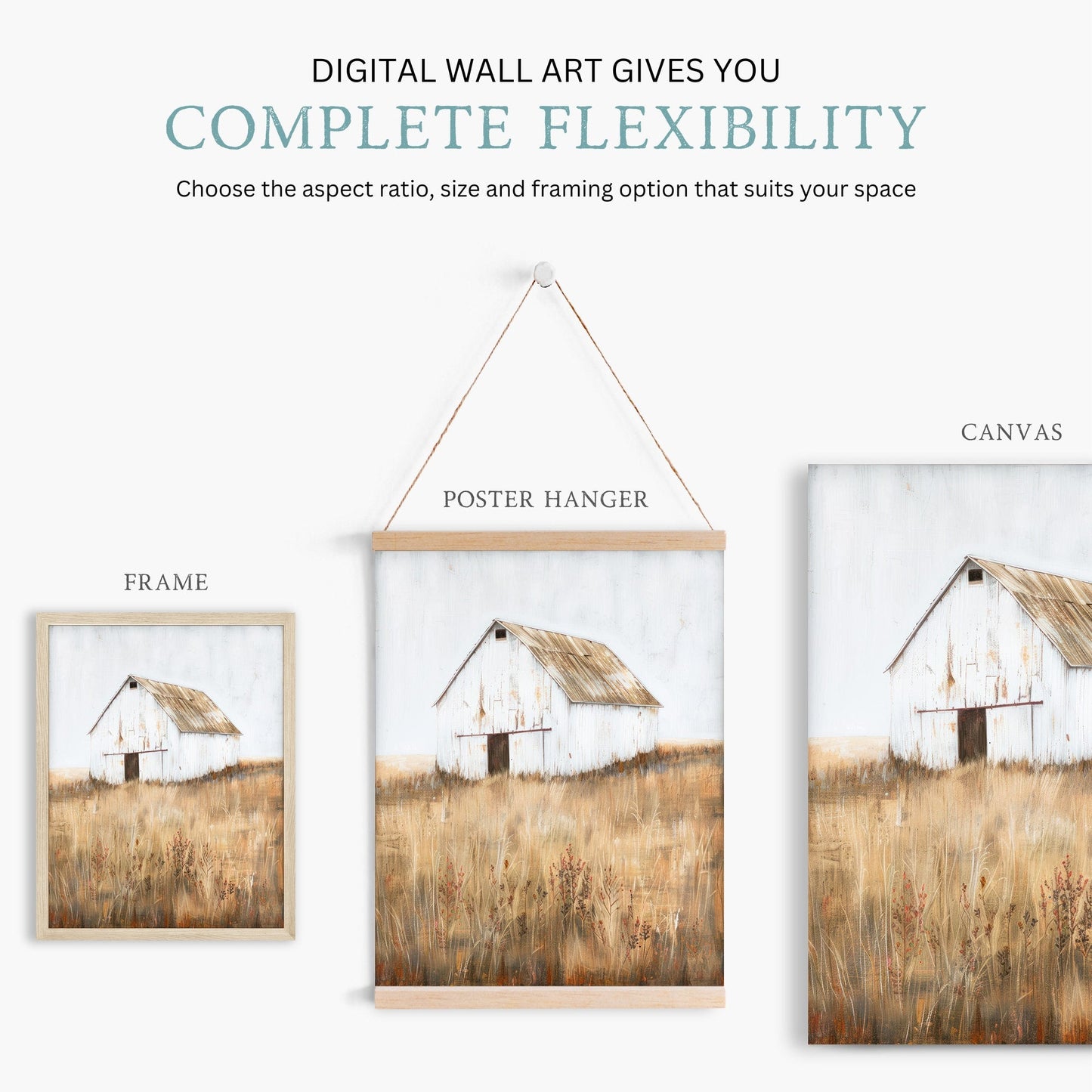 White Barn Print, Farmhouse Painting, Rustic Countryside Decor - WildfieldPrints