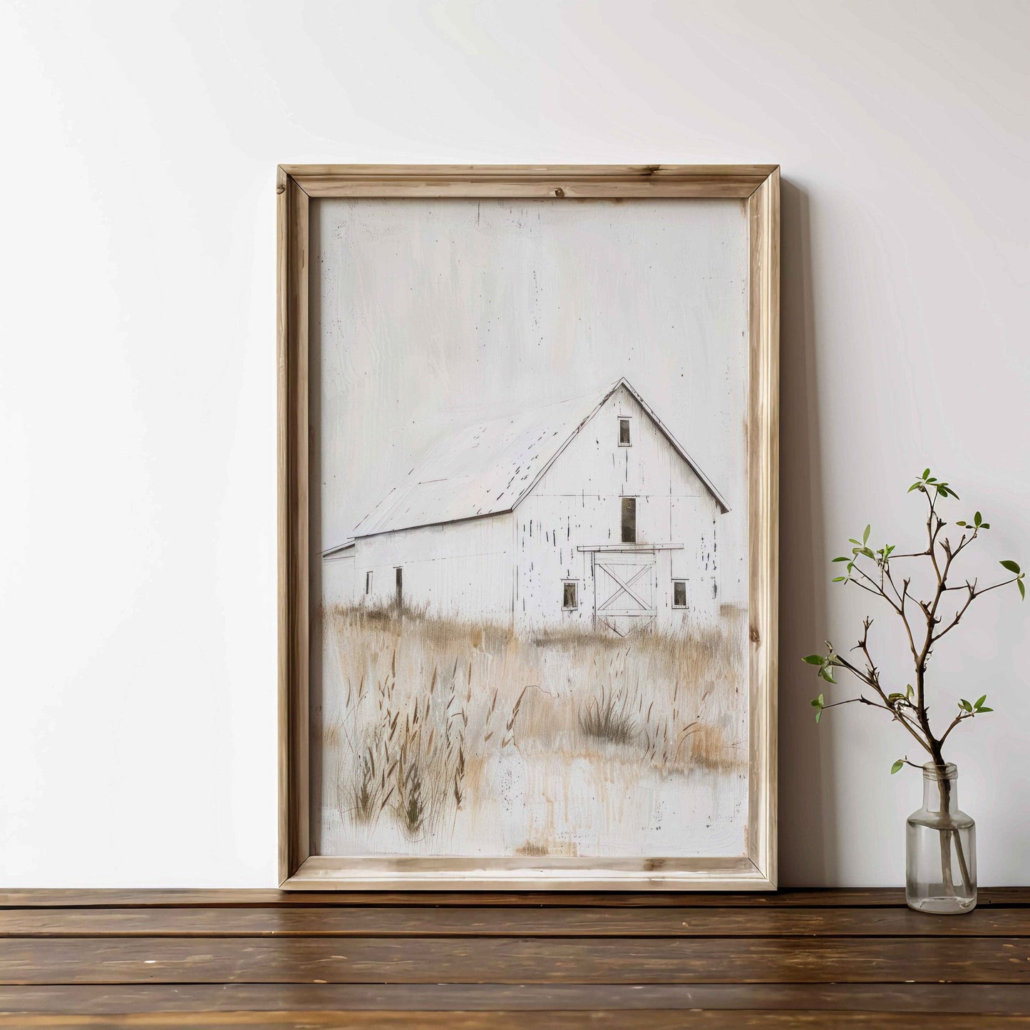 White Barn Print, Farmhouse Painting, Rustic Countryside Decor - WildfieldPrints