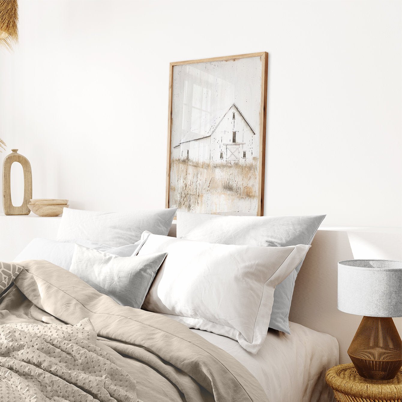 White Barn Print, Farmhouse Painting, Rustic Countryside Decor - WildfieldPrints