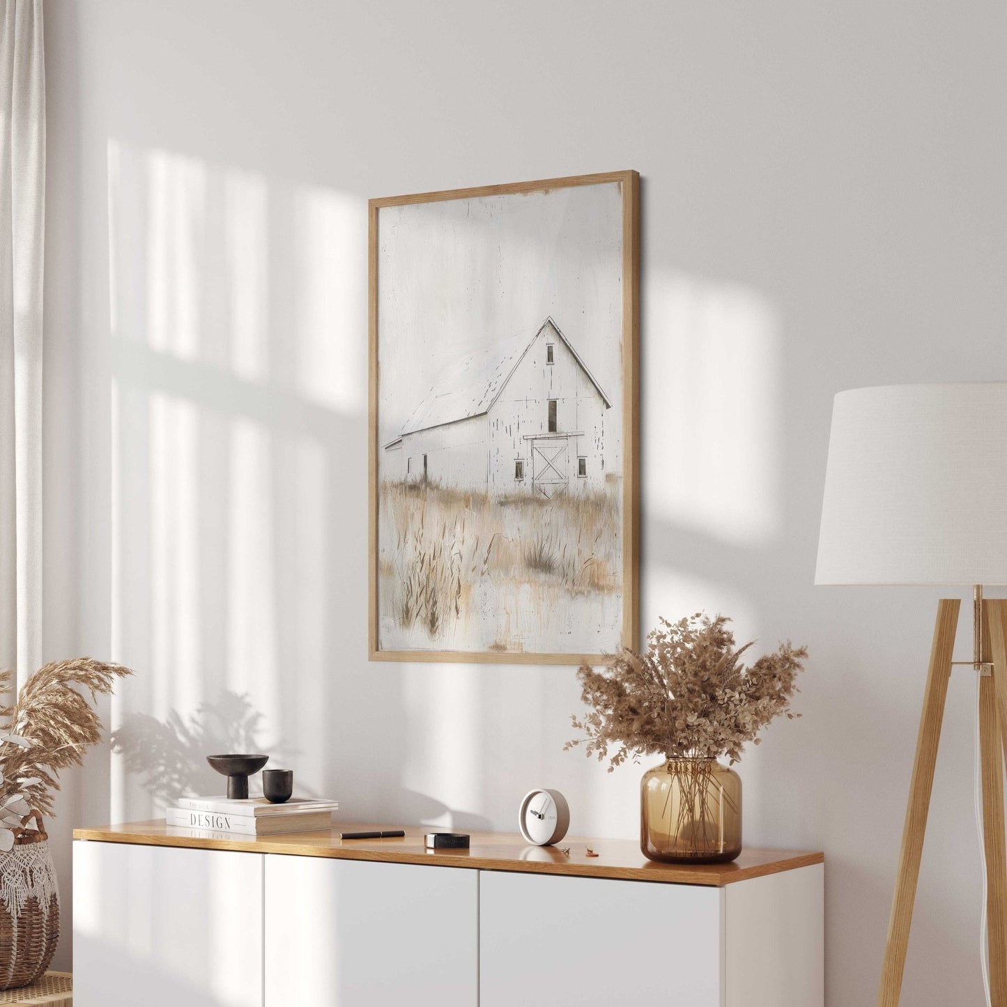 White Barn Print, Farmhouse Painting, Rustic Countryside Decor - WildfieldPrints
