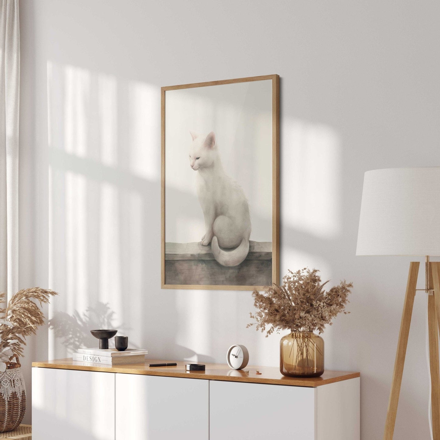 White Cat Wall Art, Kitten Nursery Print, Vintage Animal Decor - WildfieldPrints