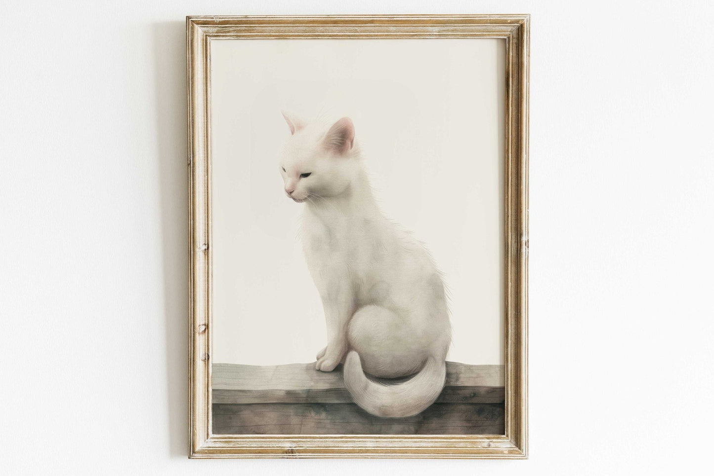 White Cat Wall Art, Kitten Nursery Print, Vintage Animal Decor - WildfieldPrints