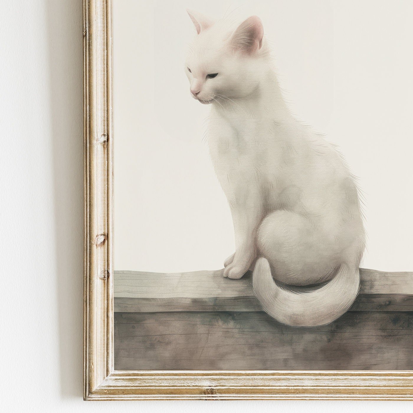 White Cat Wall Art, Kitten Nursery Print, Vintage Animal Decor - WildfieldPrints