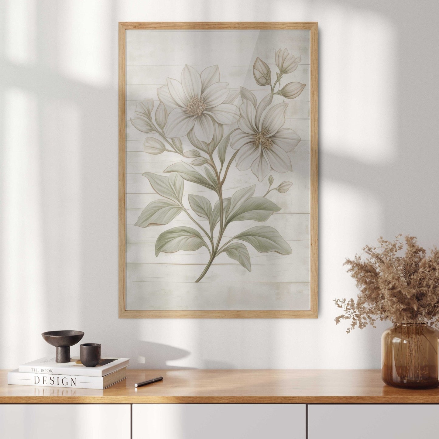 White Flower Print, Rustic Floral Wall Decor, Farmhouse Aesthetic - WildfieldPrints