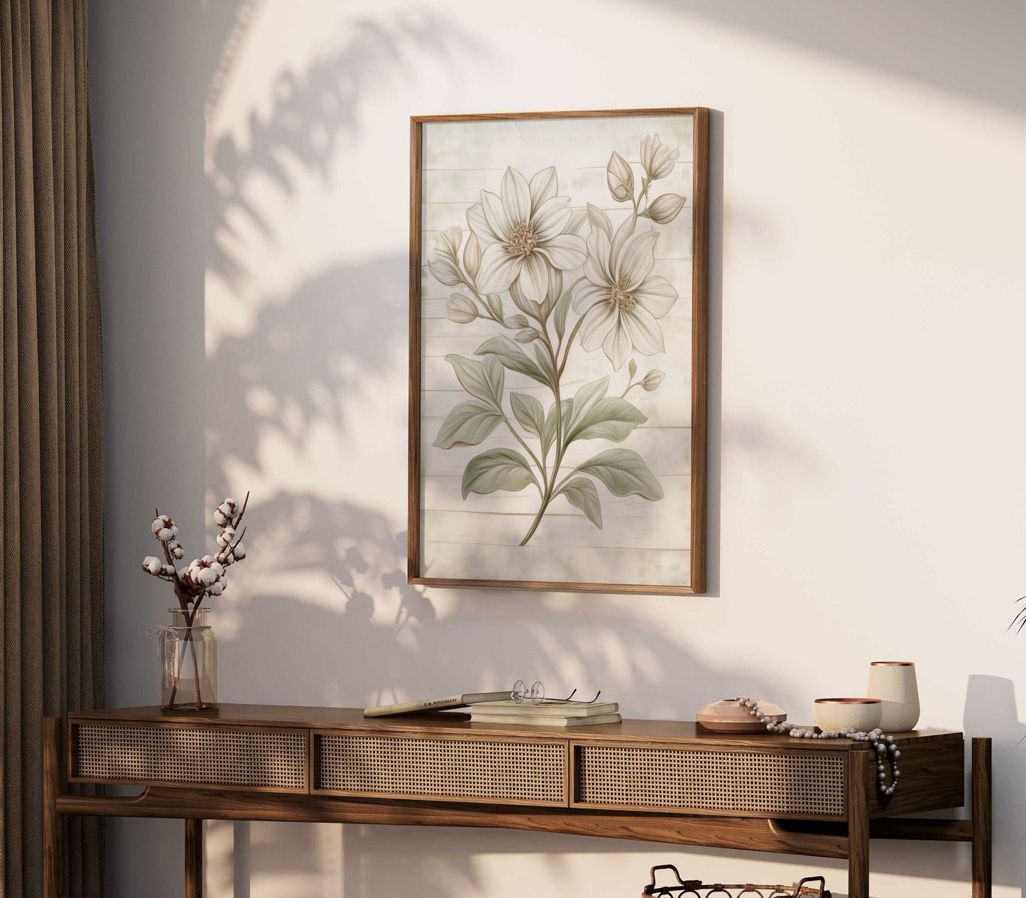 White Flower Print, Rustic Floral Wall Decor, Farmhouse Aesthetic - WildfieldPrints