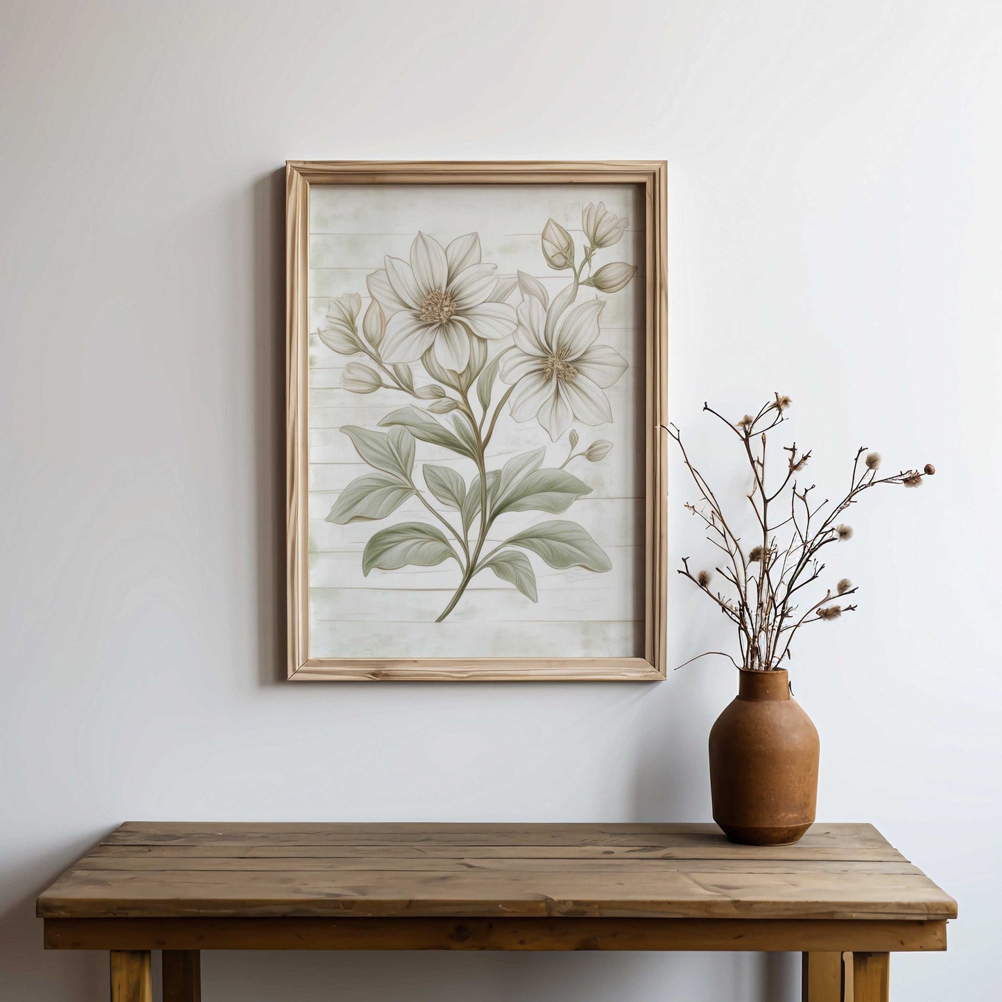 White Flower Print, Rustic Floral Wall Decor, Farmhouse Aesthetic - WildfieldPrints