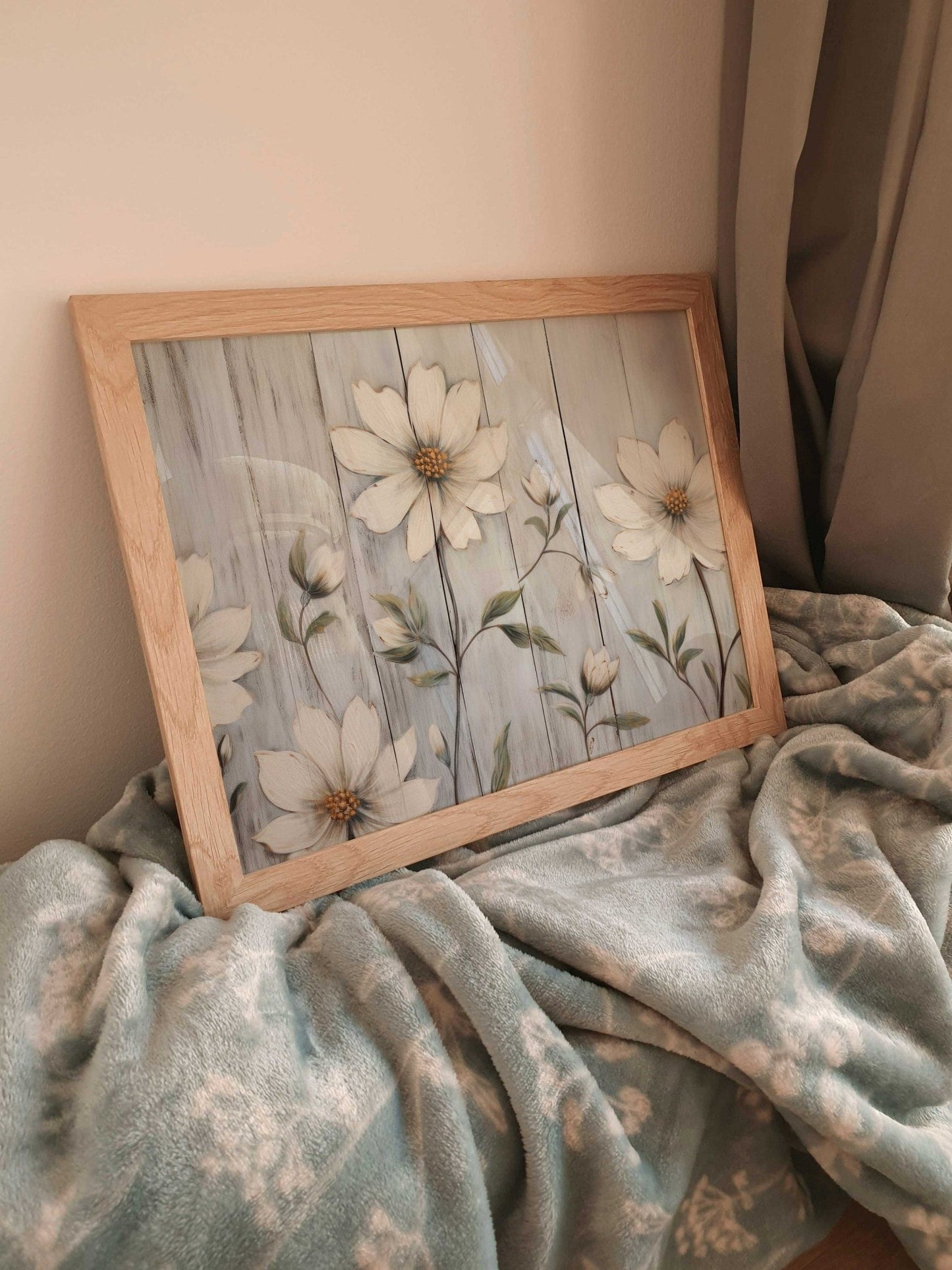 White Flower Print, Rustic Kitchen Wall Decor, Farmhouse Style - WildfieldPrints