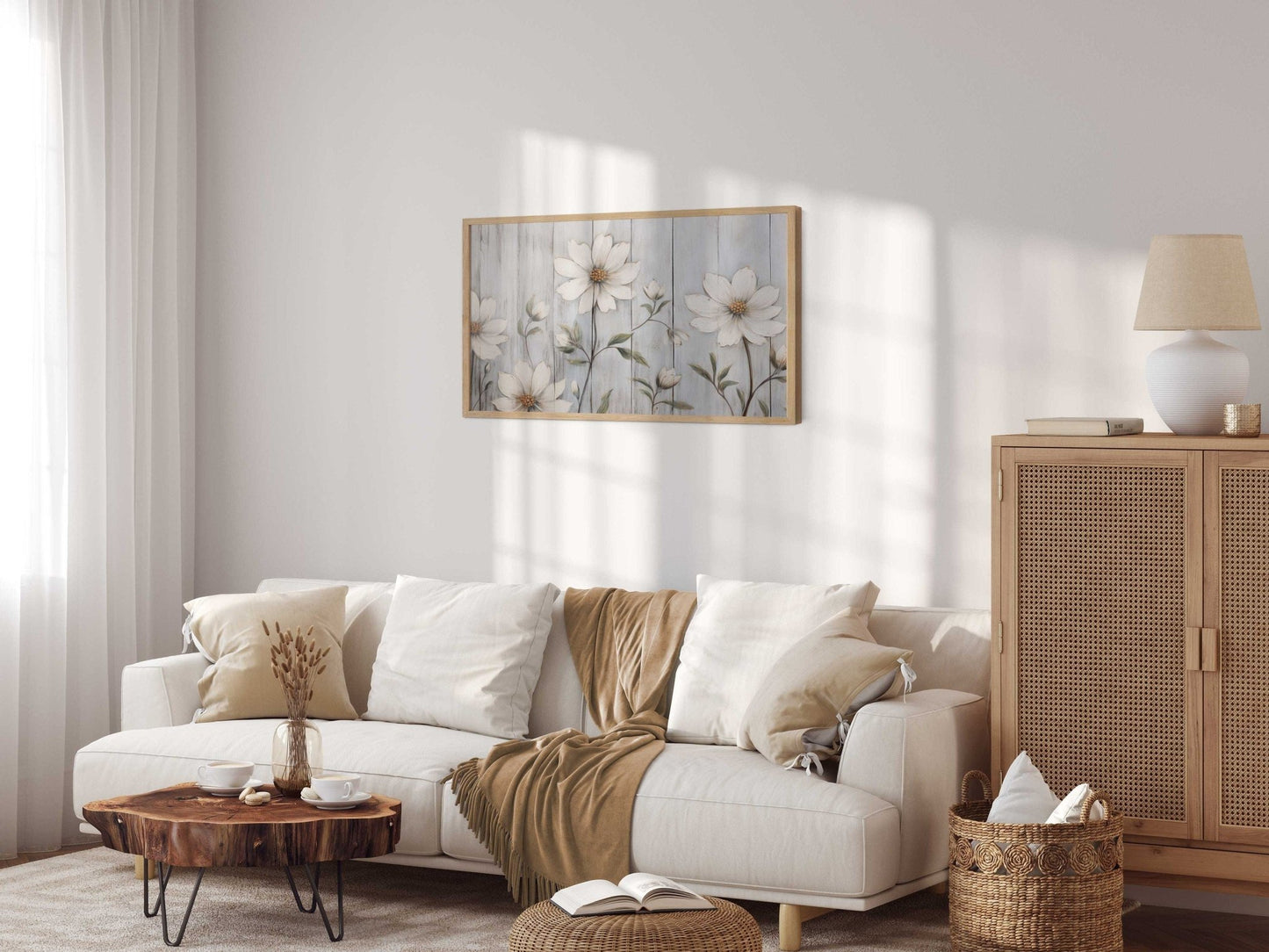 White Flower Print, Rustic Kitchen Wall Decor, Farmhouse Style - WildfieldPrints