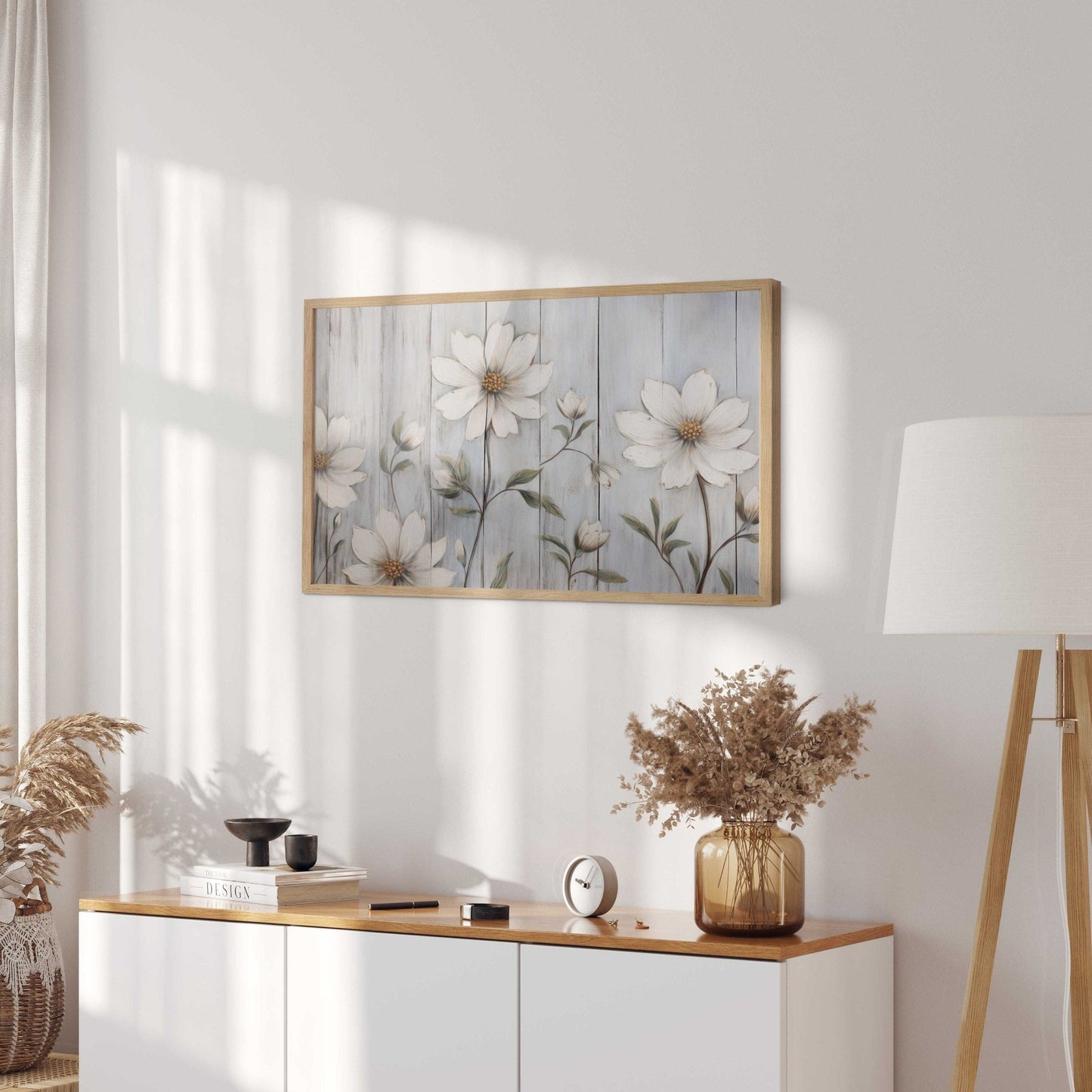White Flower Print, Rustic Kitchen Wall Decor, Farmhouse Style - WildfieldPrints