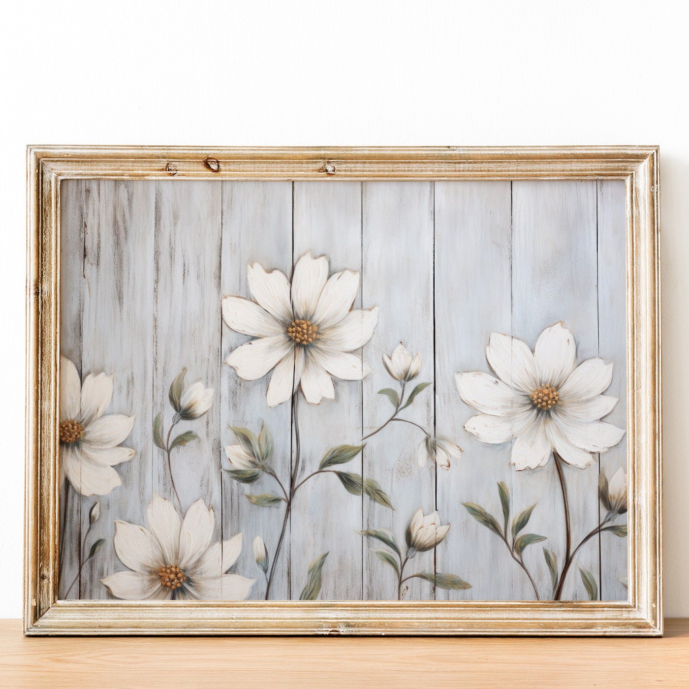 White Flower Print, Rustic Kitchen Wall Decor, Farmhouse Style - WildfieldPrints