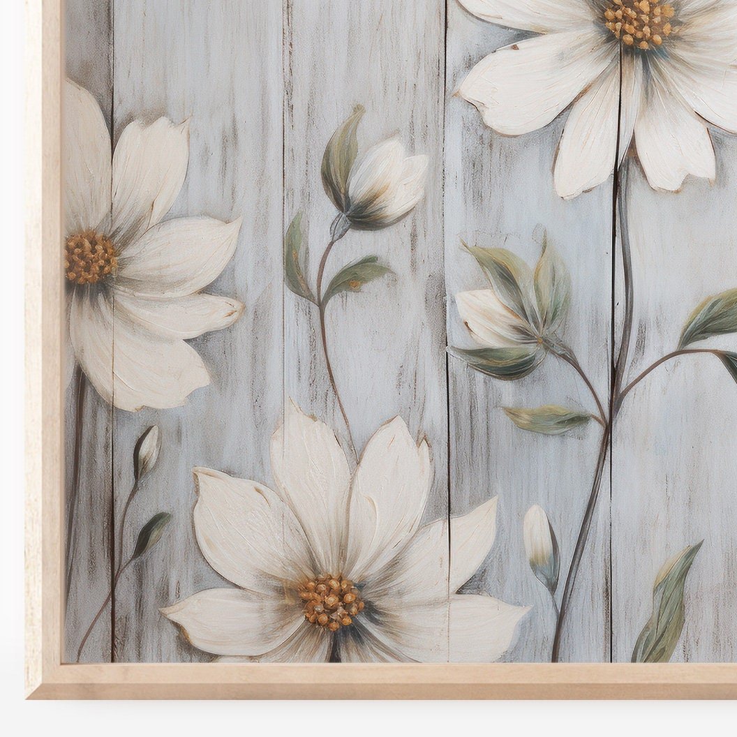 White Flower Print, Rustic Kitchen Wall Decor, Farmhouse Style - WildfieldPrints