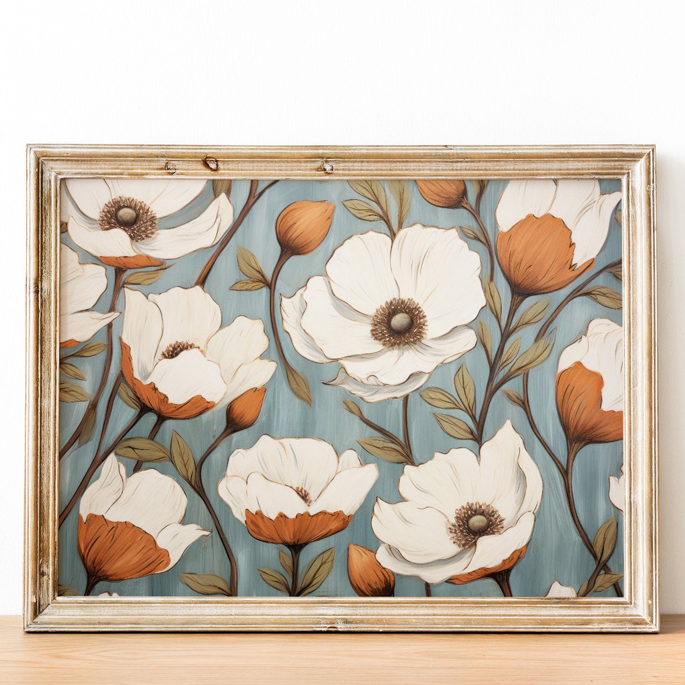 White Flowers Print, Rustic Wall Decor, Vintage Floral Art - WildfieldPrints