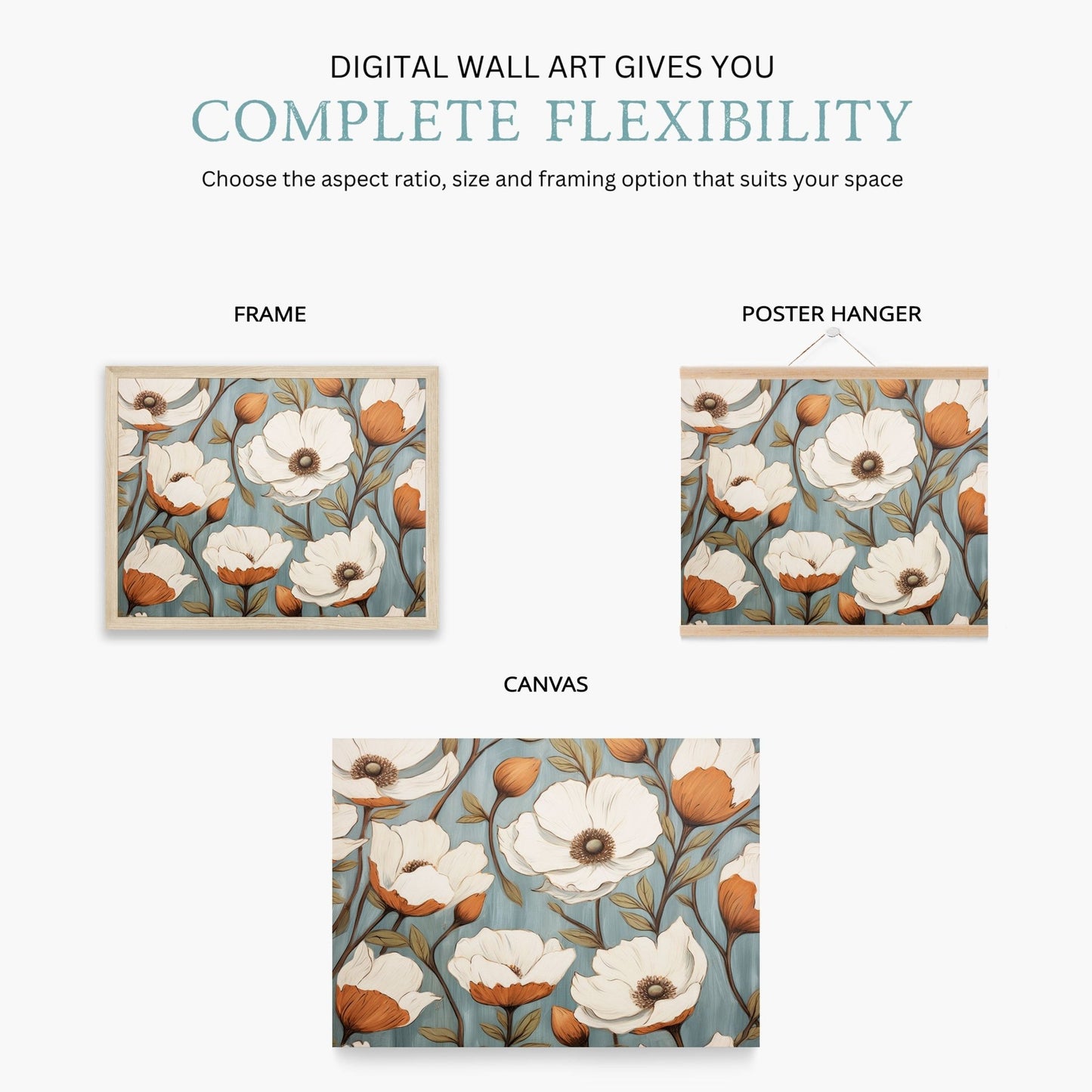 White Flowers Print, Rustic Wall Decor, Vintage Floral Art - WildfieldPrints