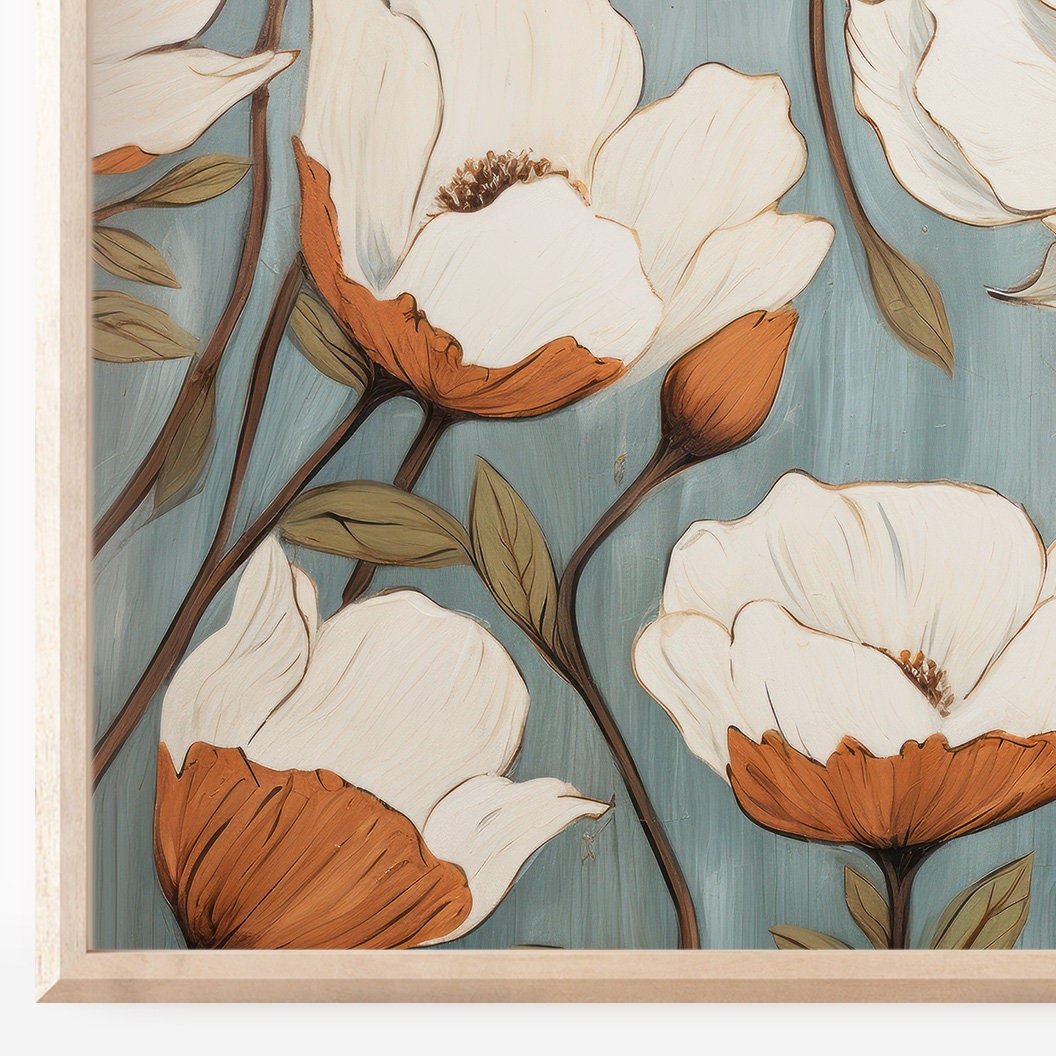 White Flowers Print, Rustic Wall Decor, Vintage Floral Art - WildfieldPrints