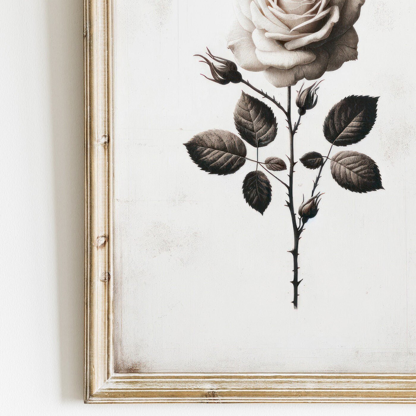 White Rose Painting, Rustic Floral Decor, Black & White Wall Art - WildfieldPrints