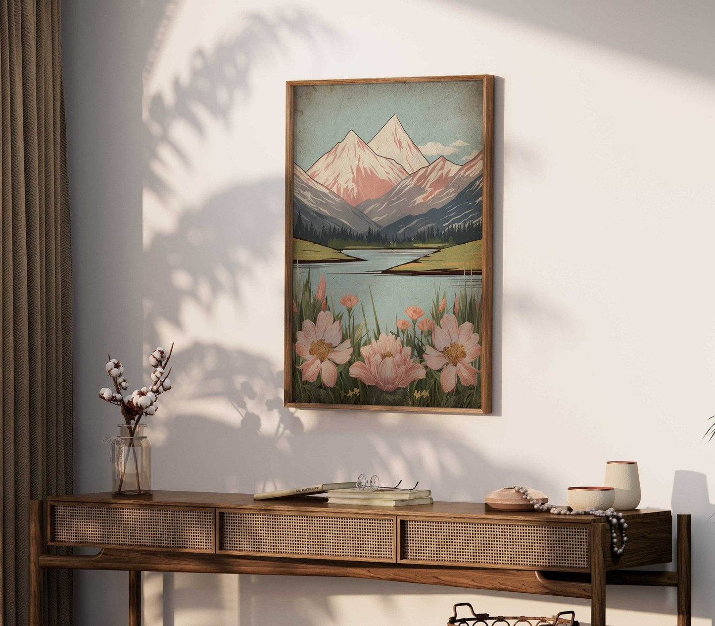 Wildflower and Mountain Wall Art, Vintage Nature Decor, Rustic Landscape - WildfieldPrints