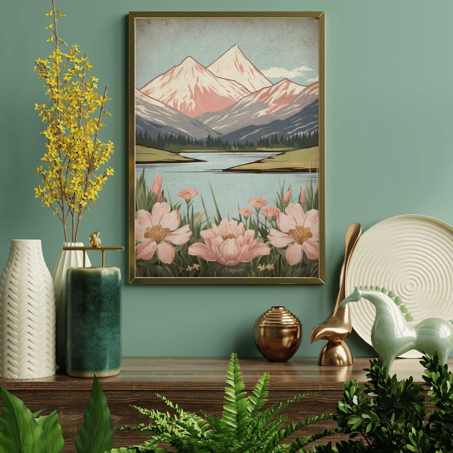Wildflower and Mountain Wall Art, Vintage Nature Decor, Rustic Landscape - WildfieldPrints