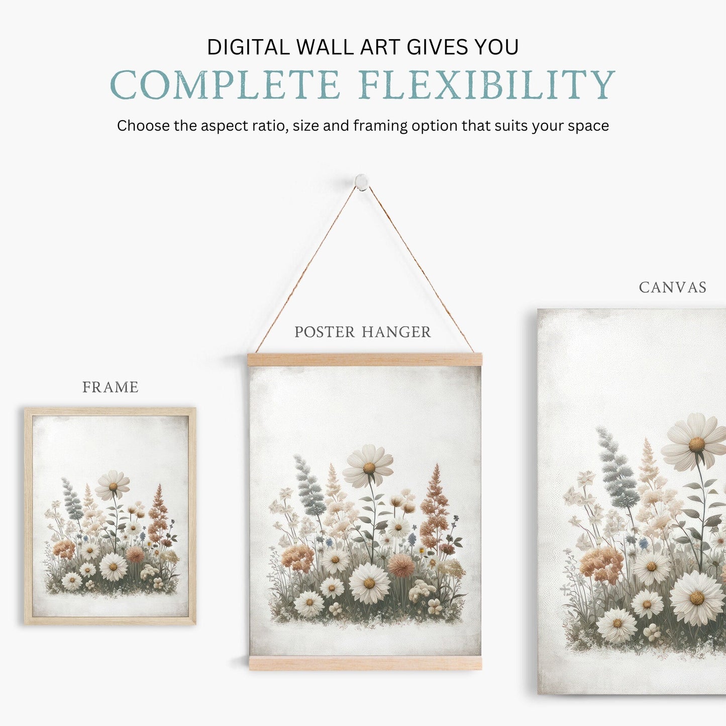 Wildflower Art Print, Rustic Floral Decor, Minimalist Flower Wall Art - WildfieldPrints