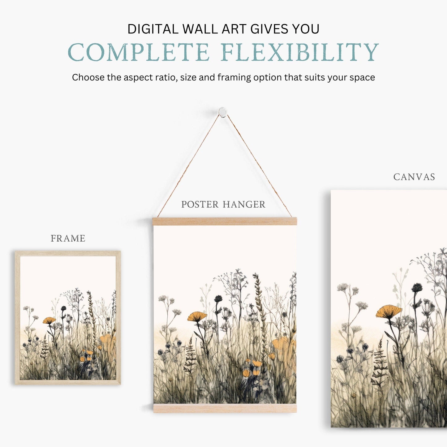 Wildflower Art Print, Rustic Floral Decor, Vintage Botanical Design - WildfieldPrints