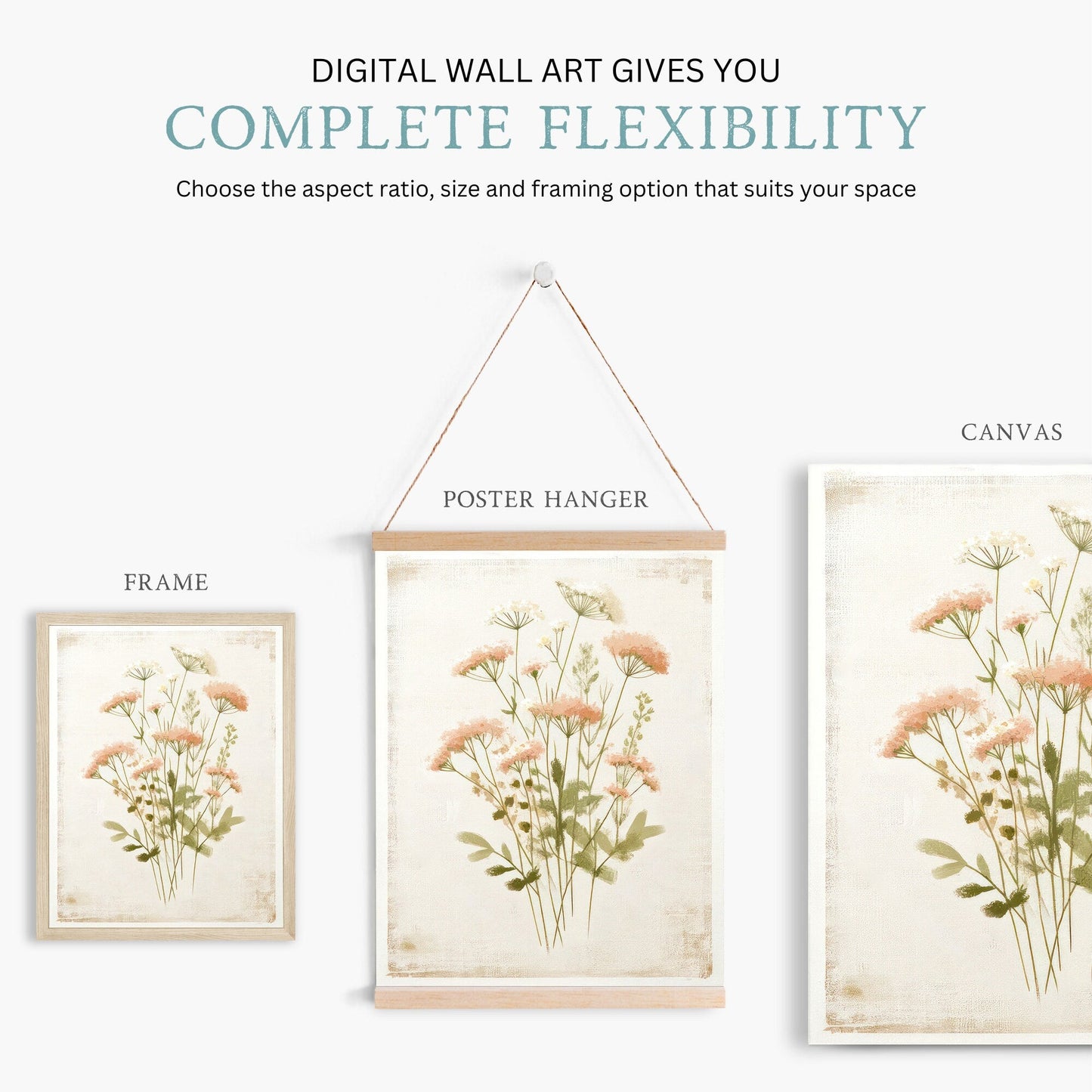Wildflower Art Prints, Rustic Floral Decor, Minimalist Flower Wall Art - WildfieldPrints