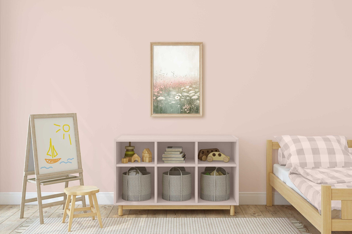 Wildflower Field Art, Rustic Floral Decor, Pastel Pink Wall Decor - WildfieldPrints