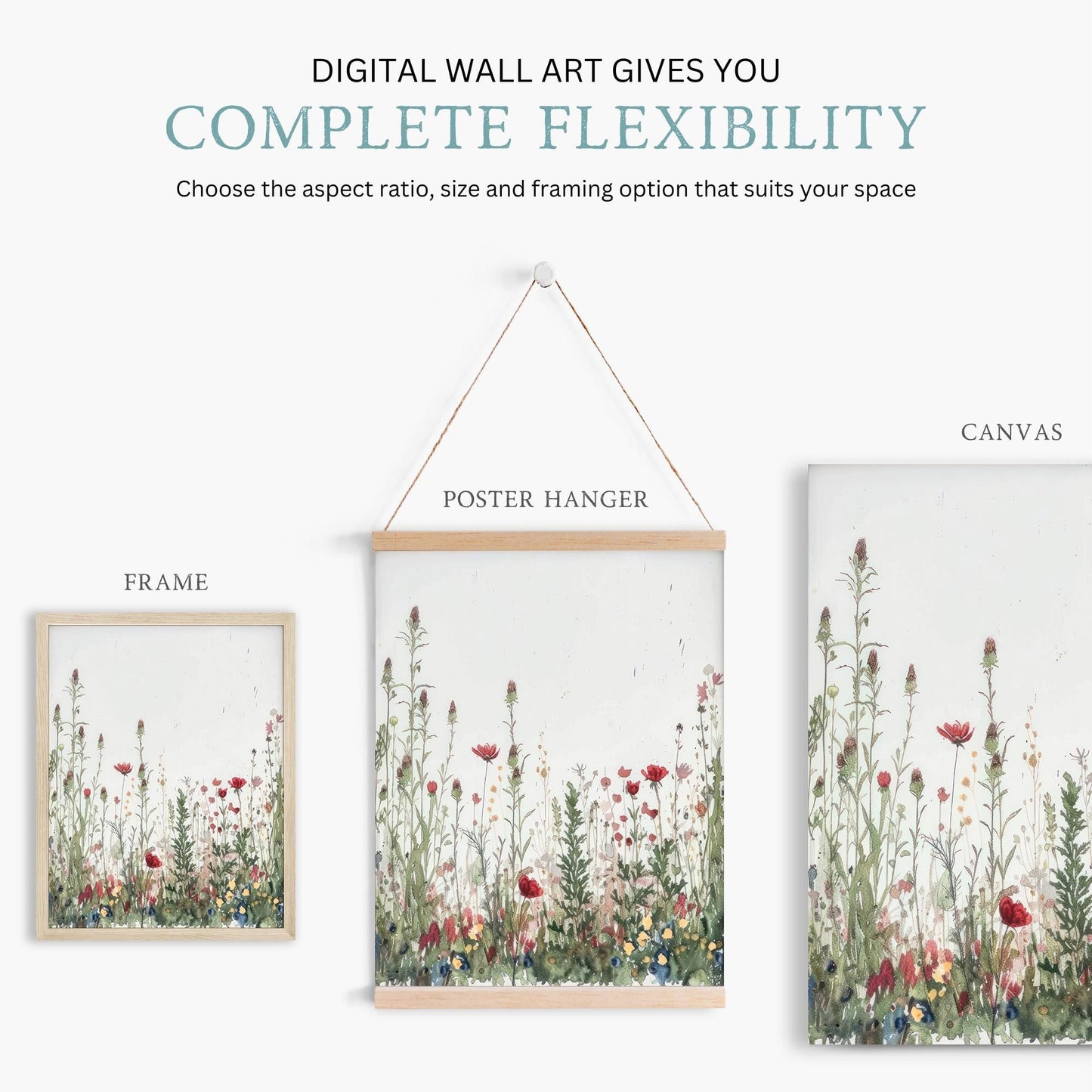 Wildflower Field Art, Rustic Floral Wall Decor, Botanical Nursery Decor - WildfieldPrints