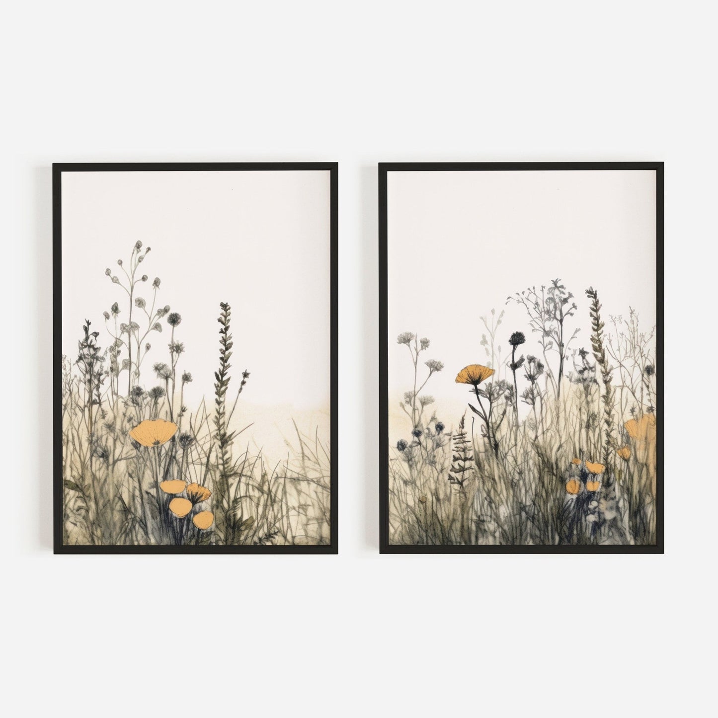 Wildflower Field Art, Watercolor Flower Prints, Minimalist Wall Decor - WildfieldPrints