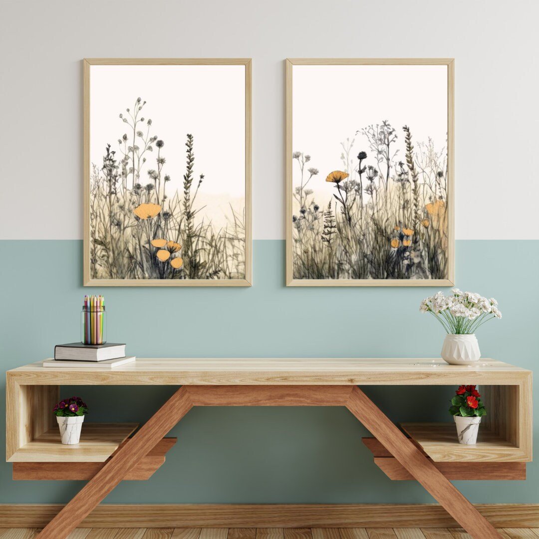 Wildflower Field Art, Watercolor Flower Prints, Minimalist Wall Decor - WildfieldPrints